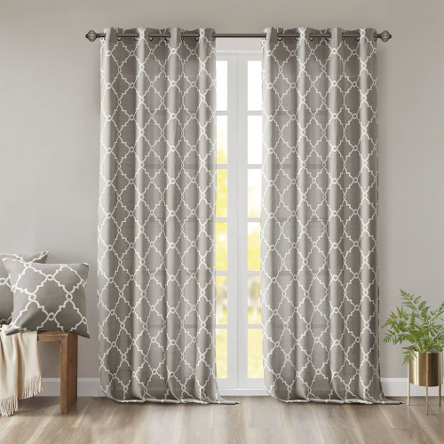 Fretwork Print Grommet Top Window Curtain Panel(Only 1 Pc Panel)、、eastwooduniform