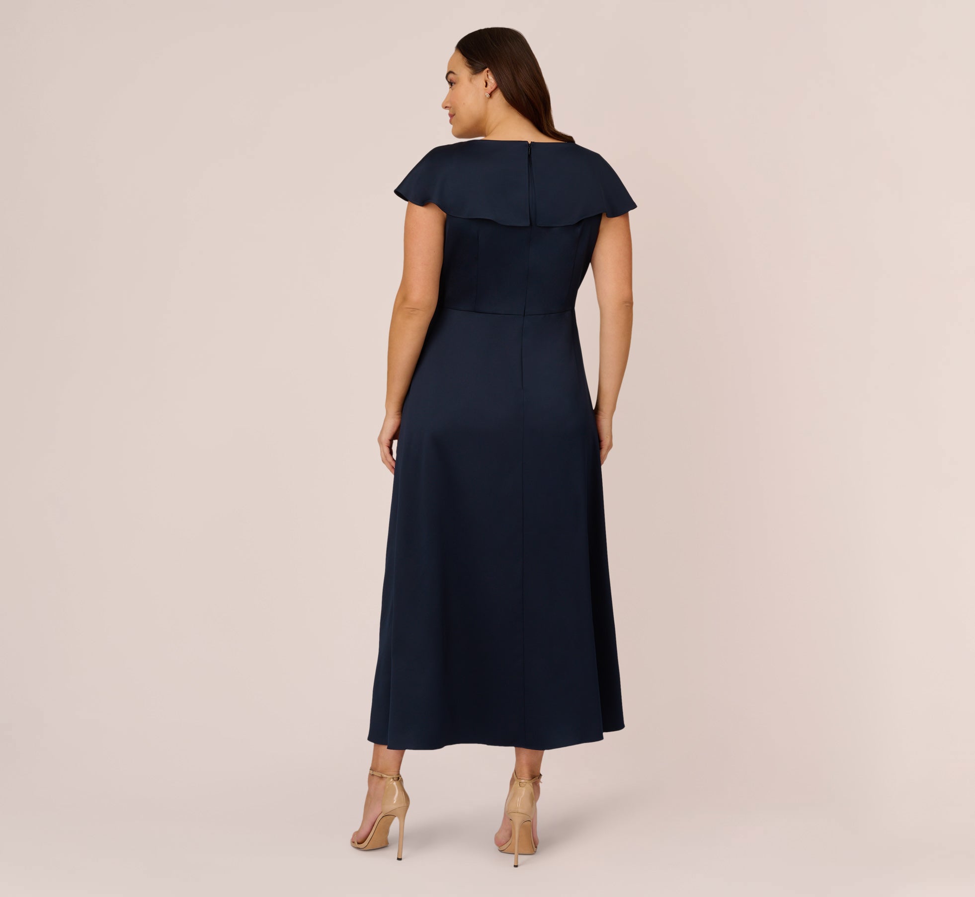 Plus Size Satin Crepe Ruffled Cropped Jumpsuit In Dark Navy、mySite、solidvoid