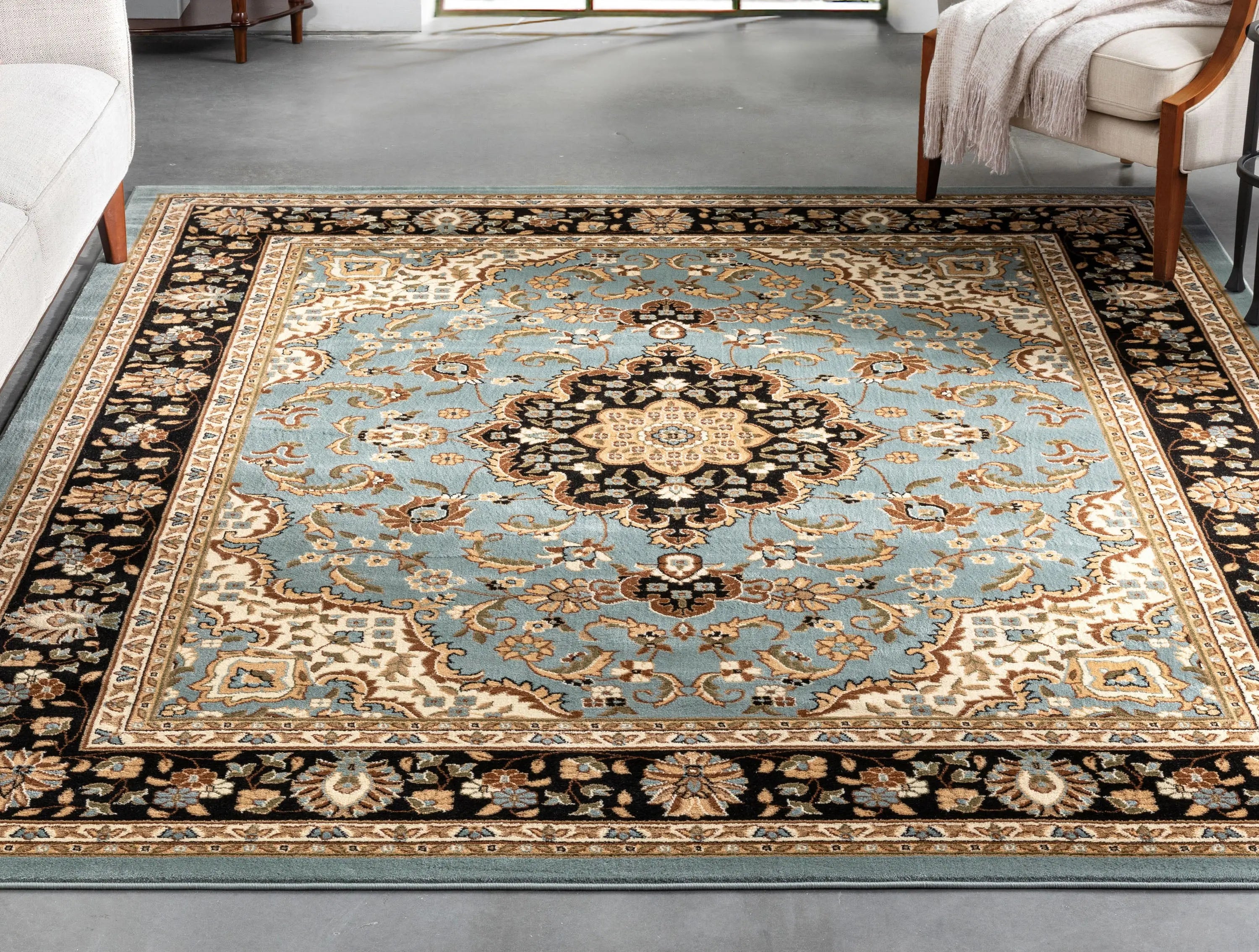 Medallion Kashan Light Blue Traditional Rug、mySite、gigharbornorthrealestate