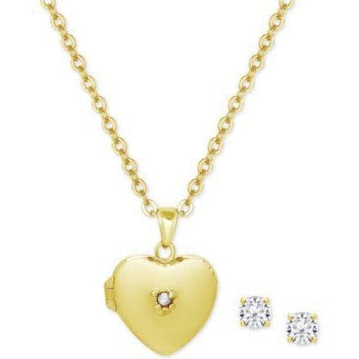 Gold Locket Girl's Sterling Silver Earrings & Necklace Set、mySite、g9winljtr