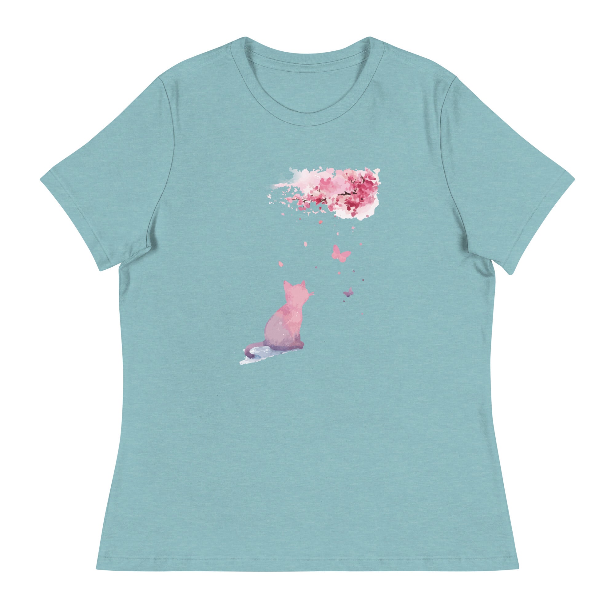 Cherry Blossom Kitten Women's Relaxed T-Shirt、mySite、camillekostekn