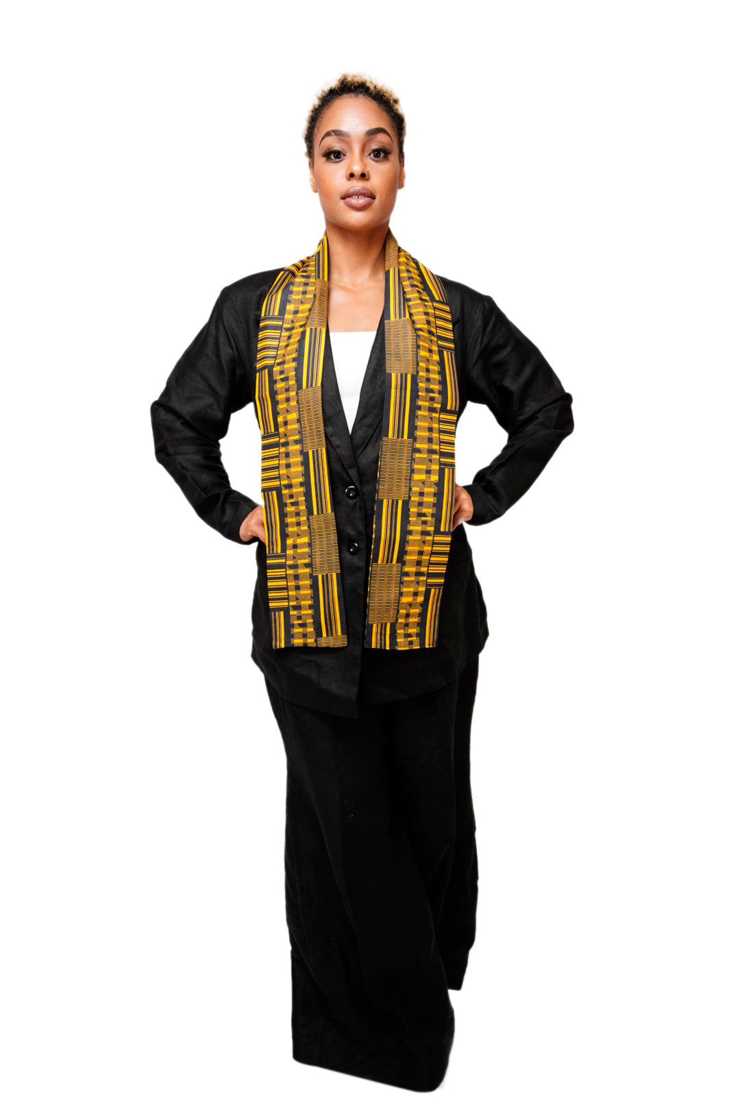 Dupsie's Nansa Black and Gold African Print Kente Sash DP4091S、mySite、solidvoid