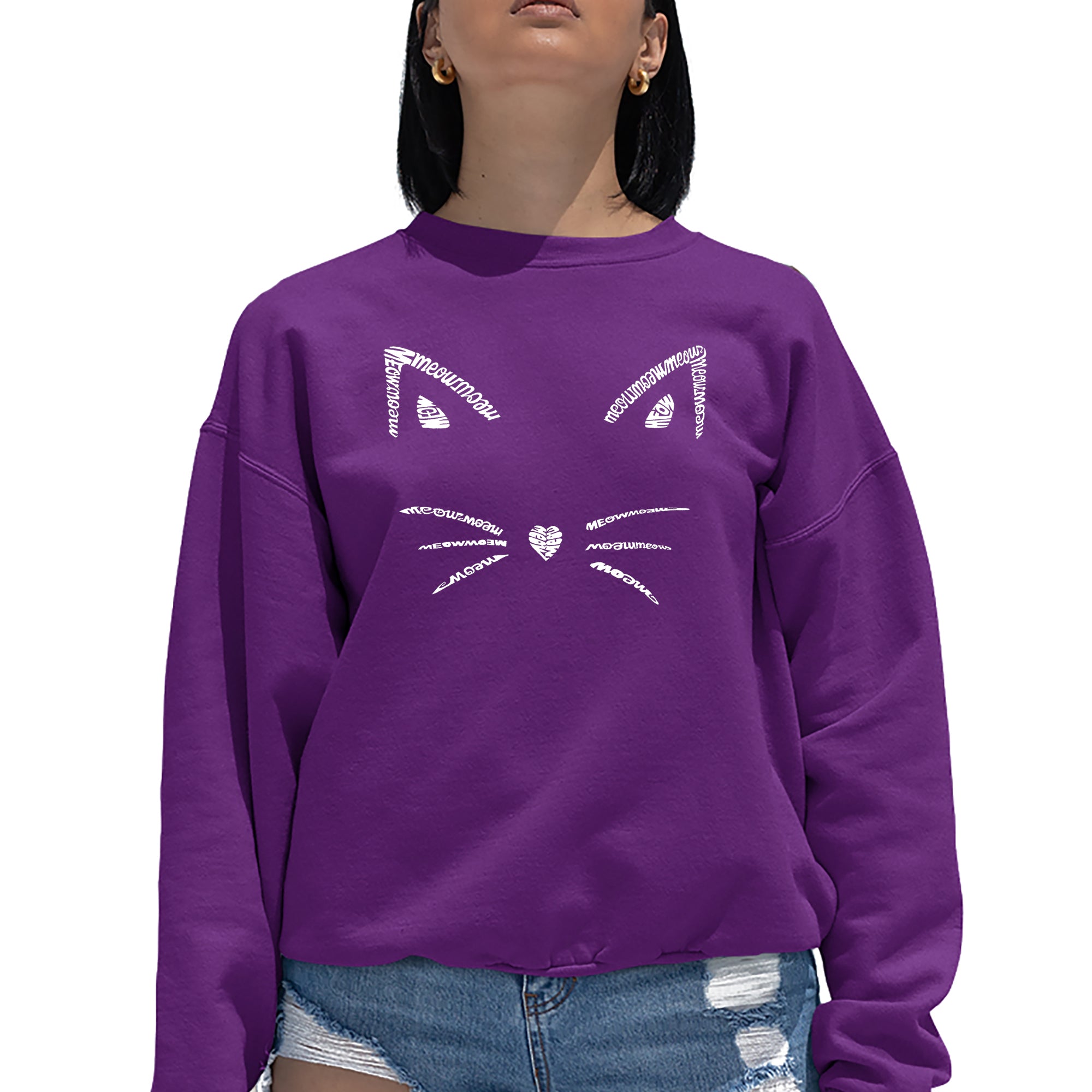 Whiskers - Women's Word Art Crewneck Sweatshirt、mySite、camillekostekn
