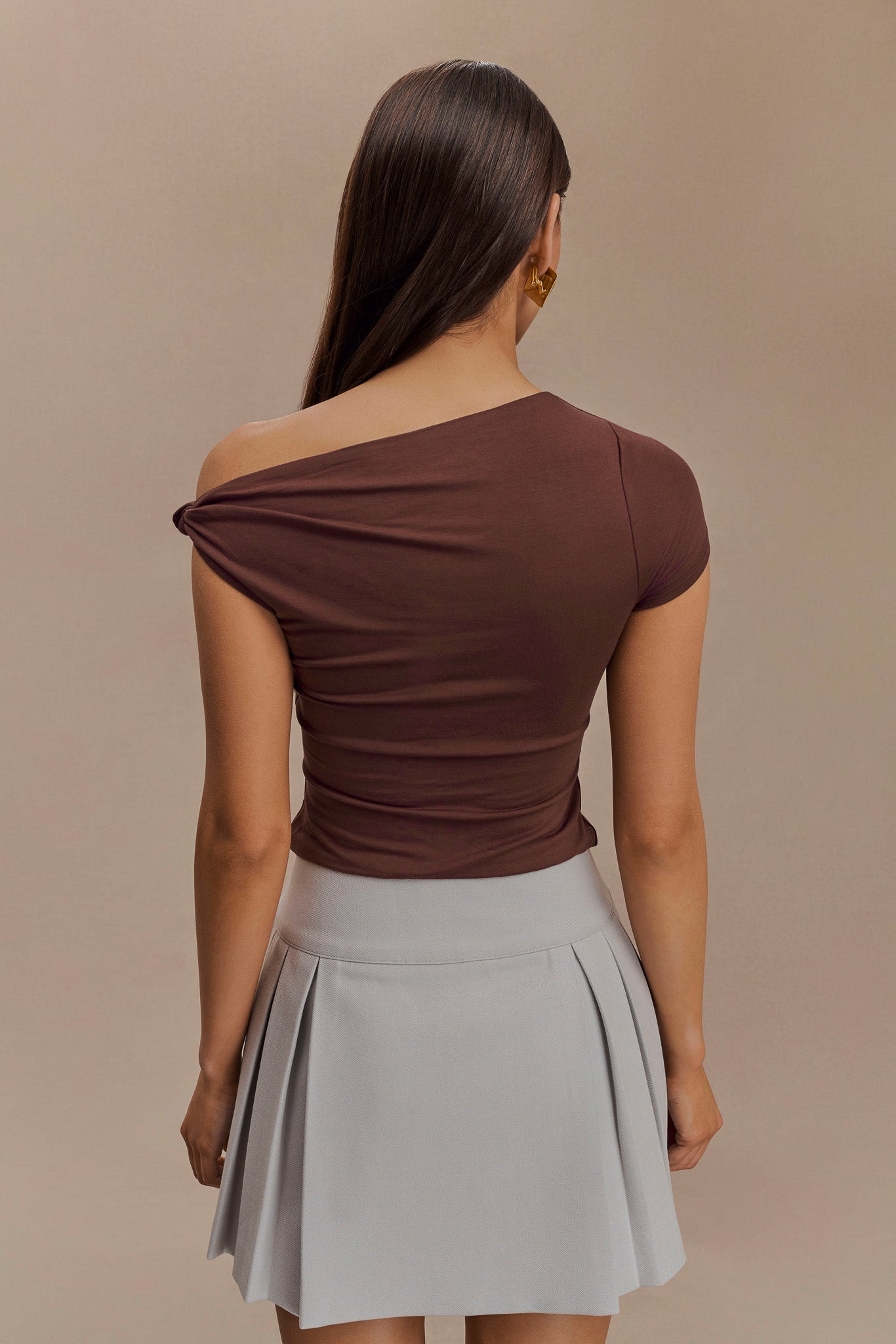 Betty Short Sleeve Modal Top With Knot Shoulder - Mahogany、mySite、solidvoid