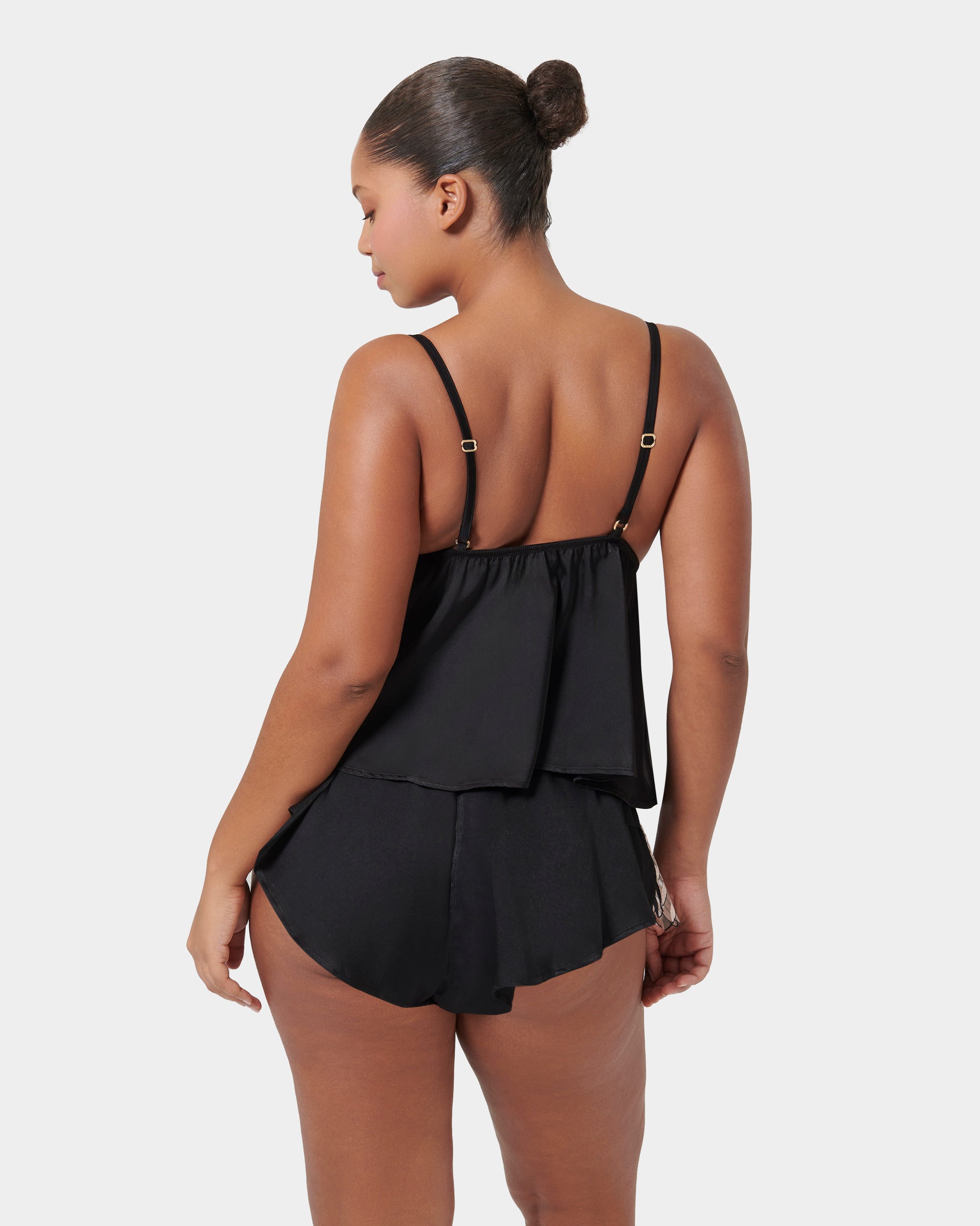 Katerine Luxury Satin Cami and Short Set Black/Pearl/Sheer、mySite、bengalsvssteelers