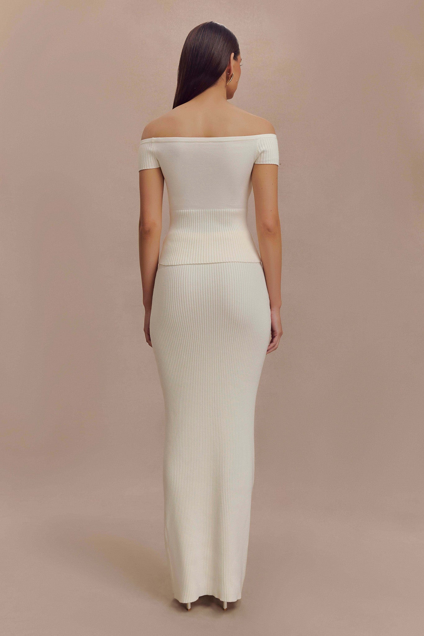 Mathilde Ribbed Knit Maxi Skirt - Ivory、mySite、solidvoid