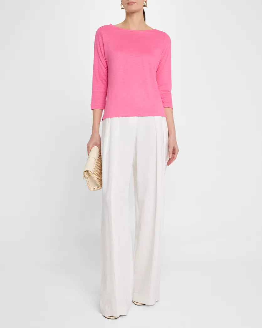 Majestic Filatures Stretch Linen 3/4 Sleeve Semi Relaxed Boatneck、mySite、noshort