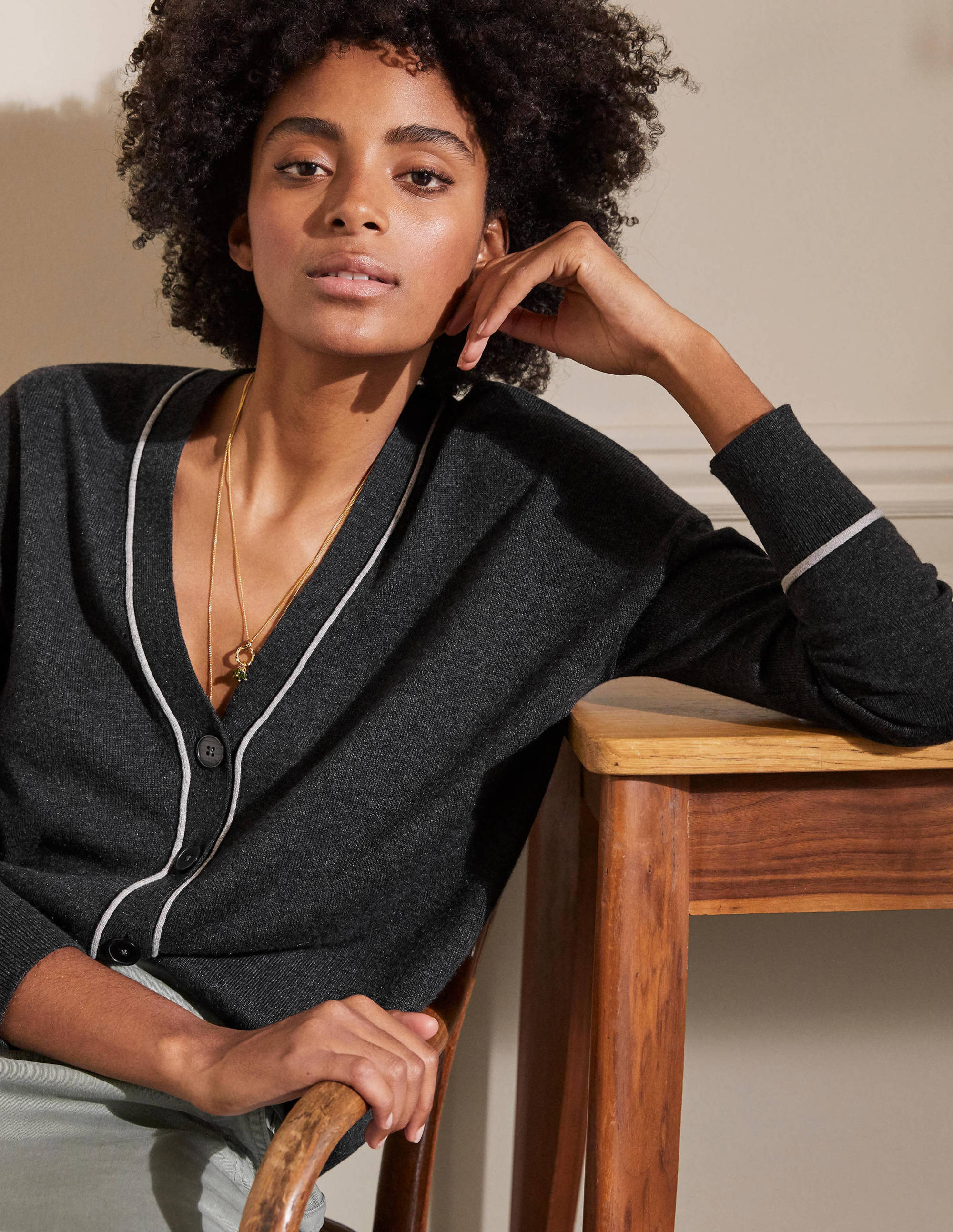  V-neck Relaxed Cardigan-Charcoal Melange、mySite、ashleygrahame