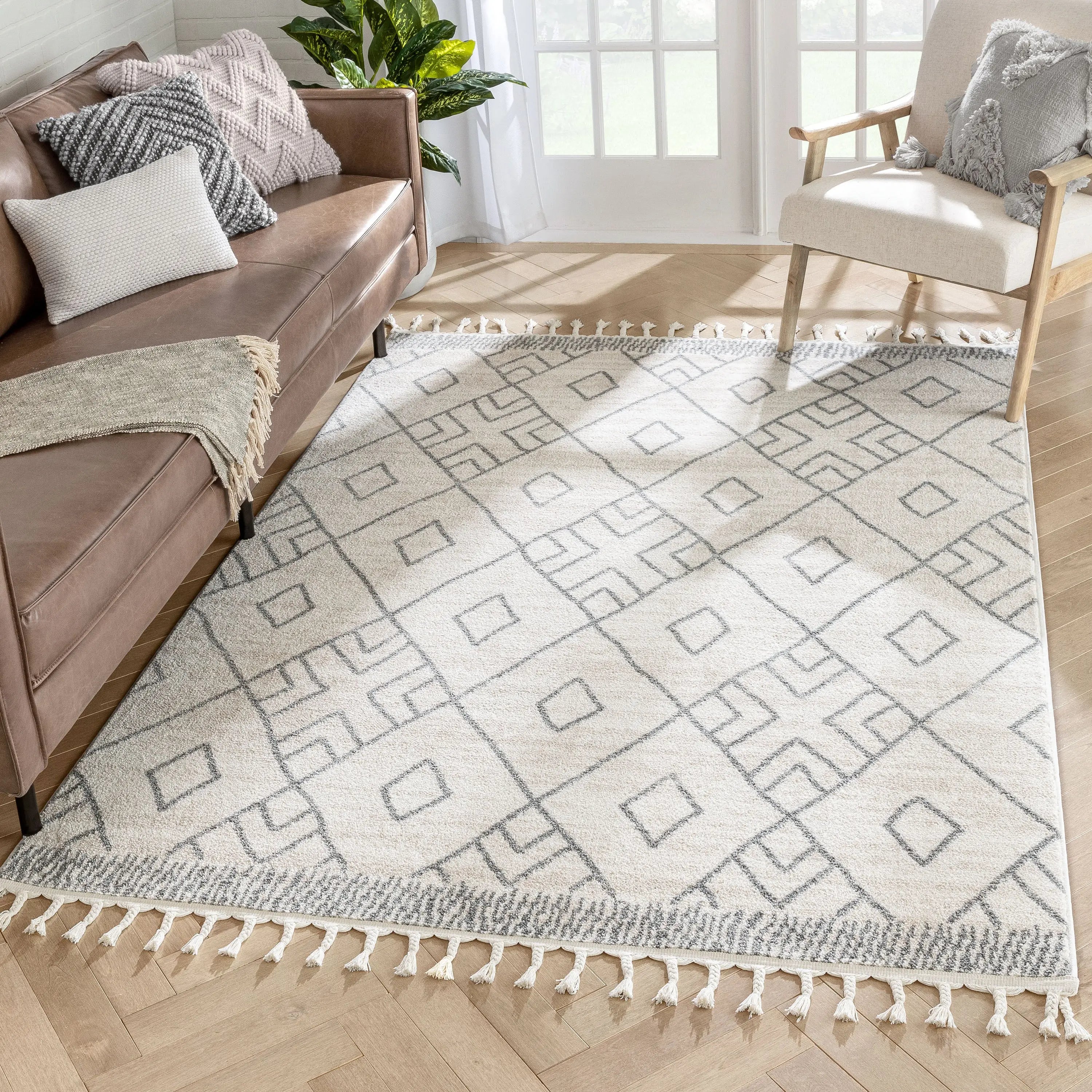 Diodelly Moroccan Lattice Trellis Ivory Grey Rug、mySite、gigharbornorthrealestate