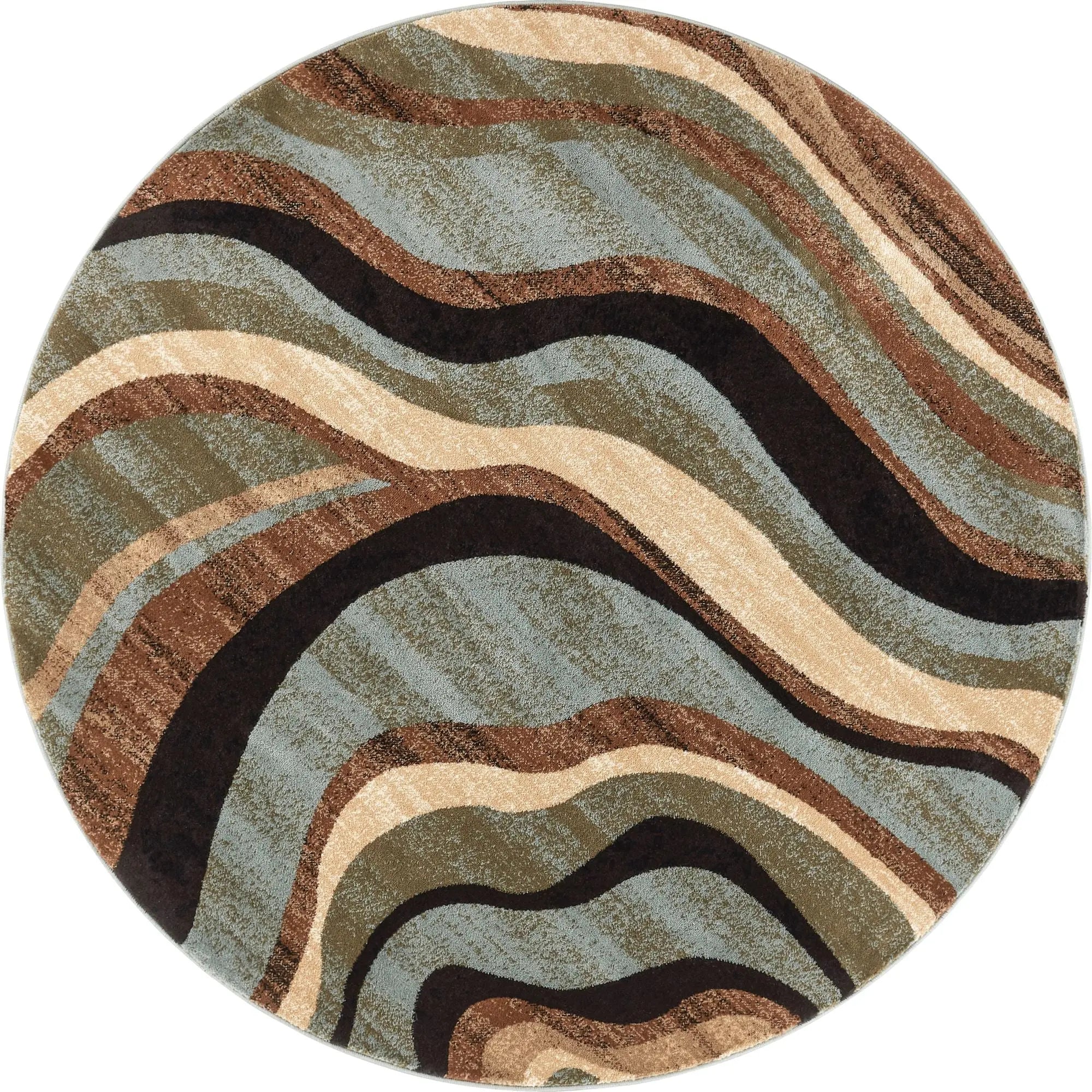 Nirvana Waves Multi Blue Modern 5'3 Round Rug、mySite、gigharbornorthrealestate