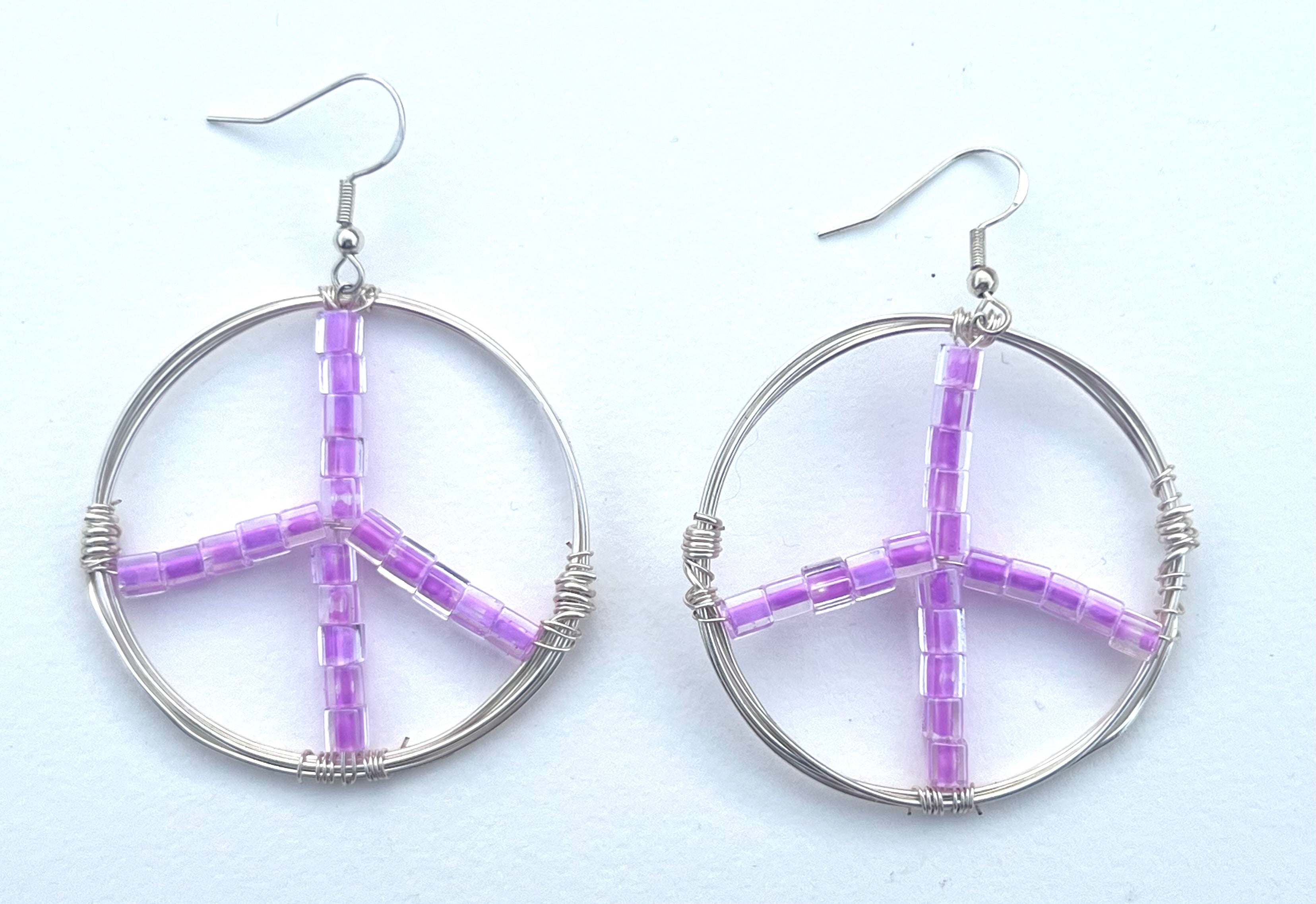 Wire-Wrapped Peace Earrings with Pink Beads、mySite、topwebapps