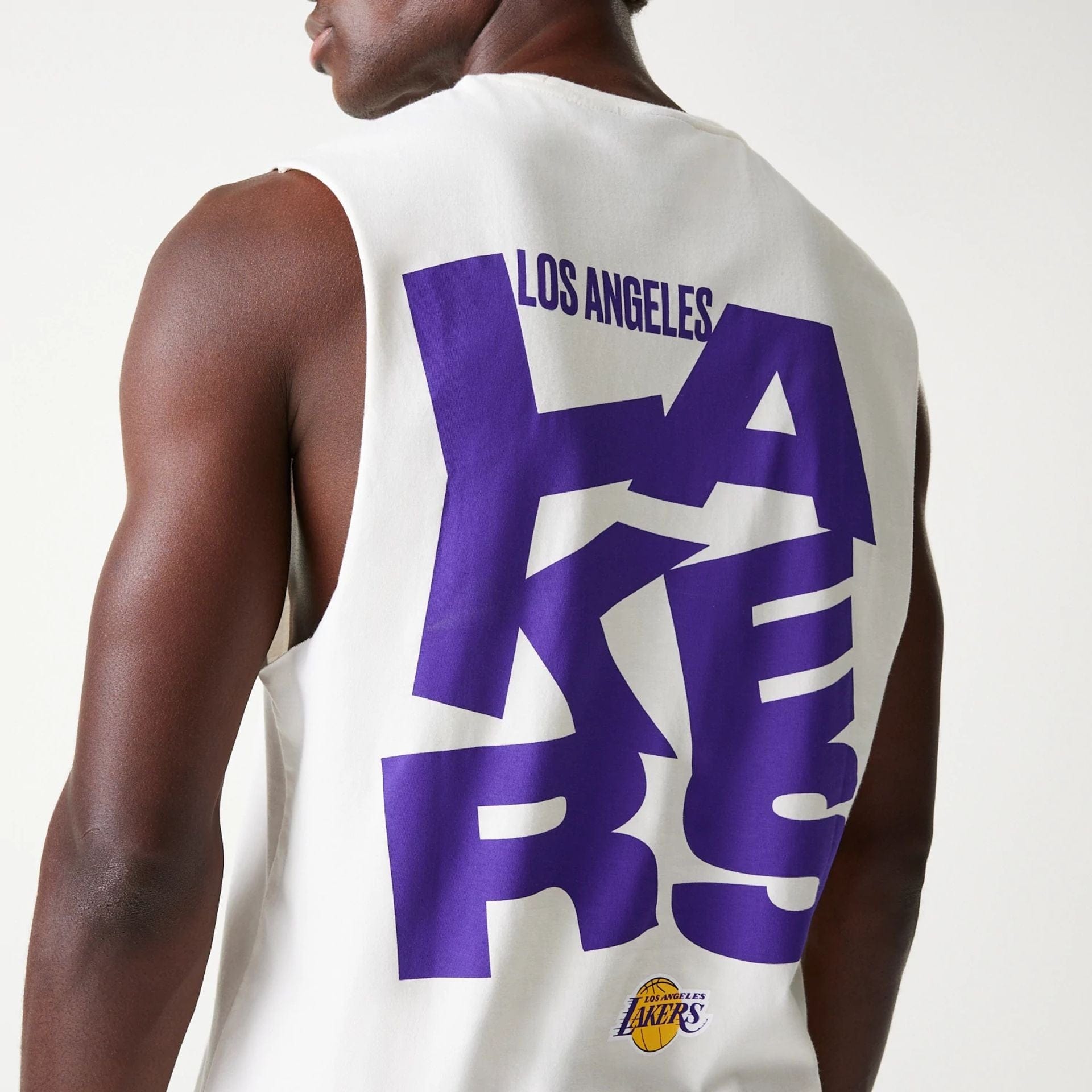 LA Lakers NBA Graphic Open White Sleeveless T-Shirt、mySite、vikingsvslions
