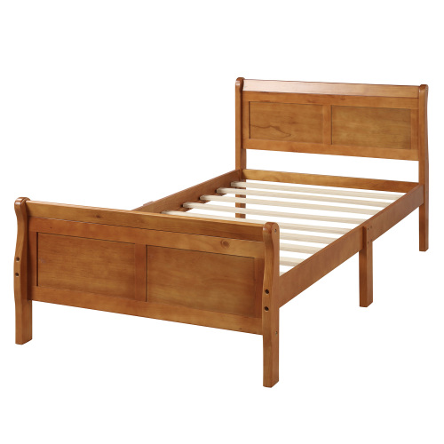Wood Platform Bed Twin Bed Frame Mattress Foundation Sleigh Bed with Headboard/Footboard/Wood Slat Support、、casual
