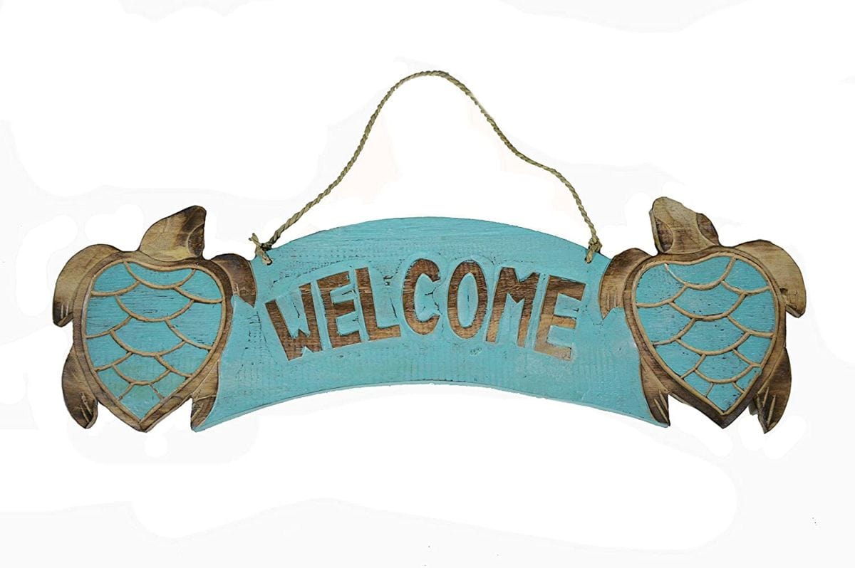 Two Turtle Hand Carved Wooden Welcome Sign Shabby Beach Decor、mySite、g9winljtr