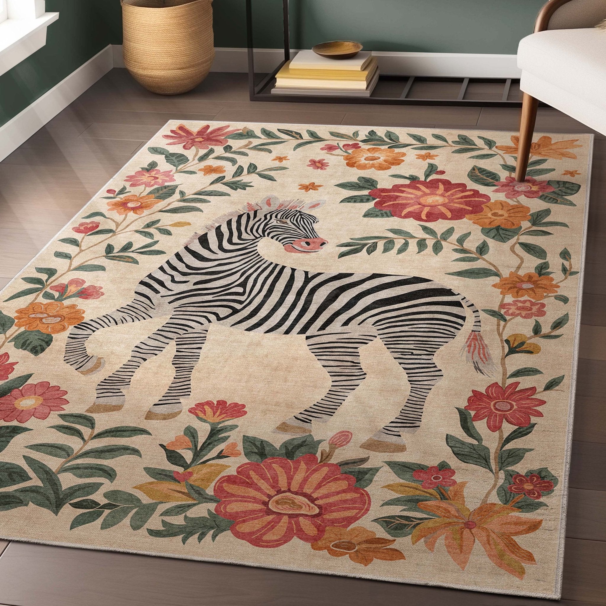 Zebra Floral Rug for Living Room, Dining Room, Bedroom and Kitchen、mySite、gigharbornorthrealestate