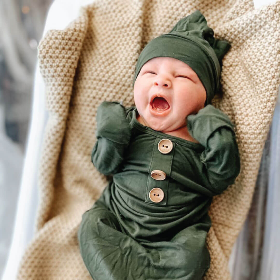 Solid Olive Bamboo Baby Knot Gown & Hat、mySite、layawaytickets