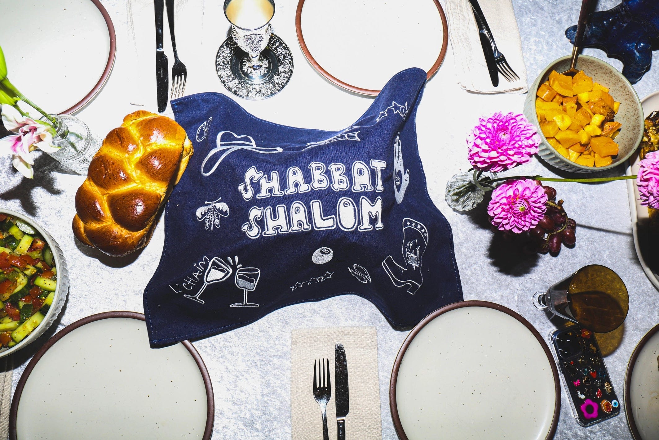 Jewish Doodles Challah Cover - Navy Blue、mySite、topwebapps