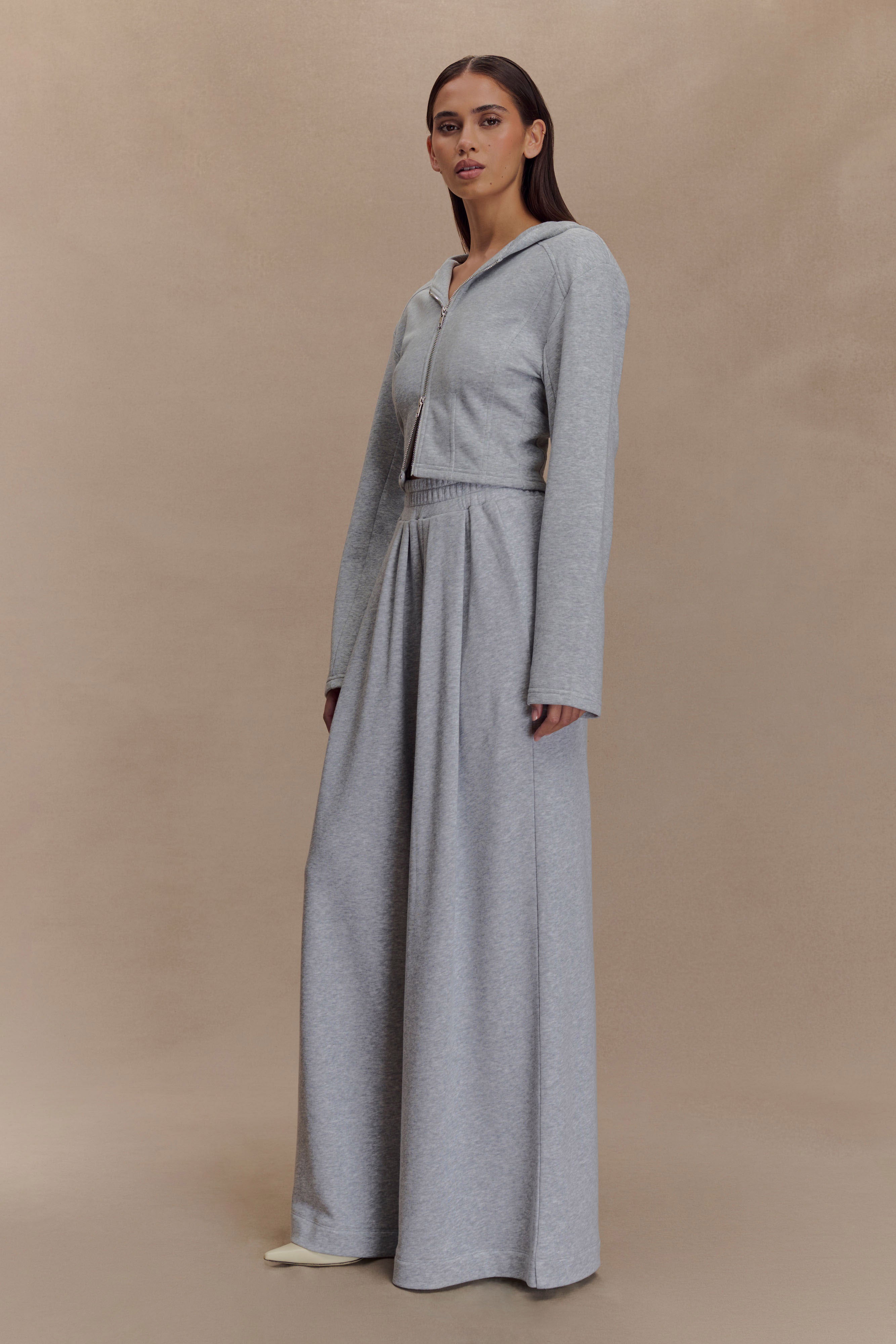 Aspen Gathered Wide Leg Jogger - Light Grey Marle、mySite、solidvoid