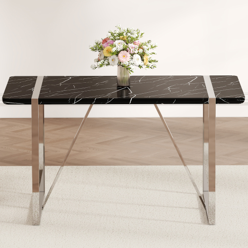 Rustic Industrial Rectangular Wood Dining Table For 4-6 Person, With 1.5" Thick Engineered Wood color Tabletop and Black Metal Legs,Desk For Kitchen Dining Living Room, 55.1" x 31.4"x 29.9"1529W115172、、casual