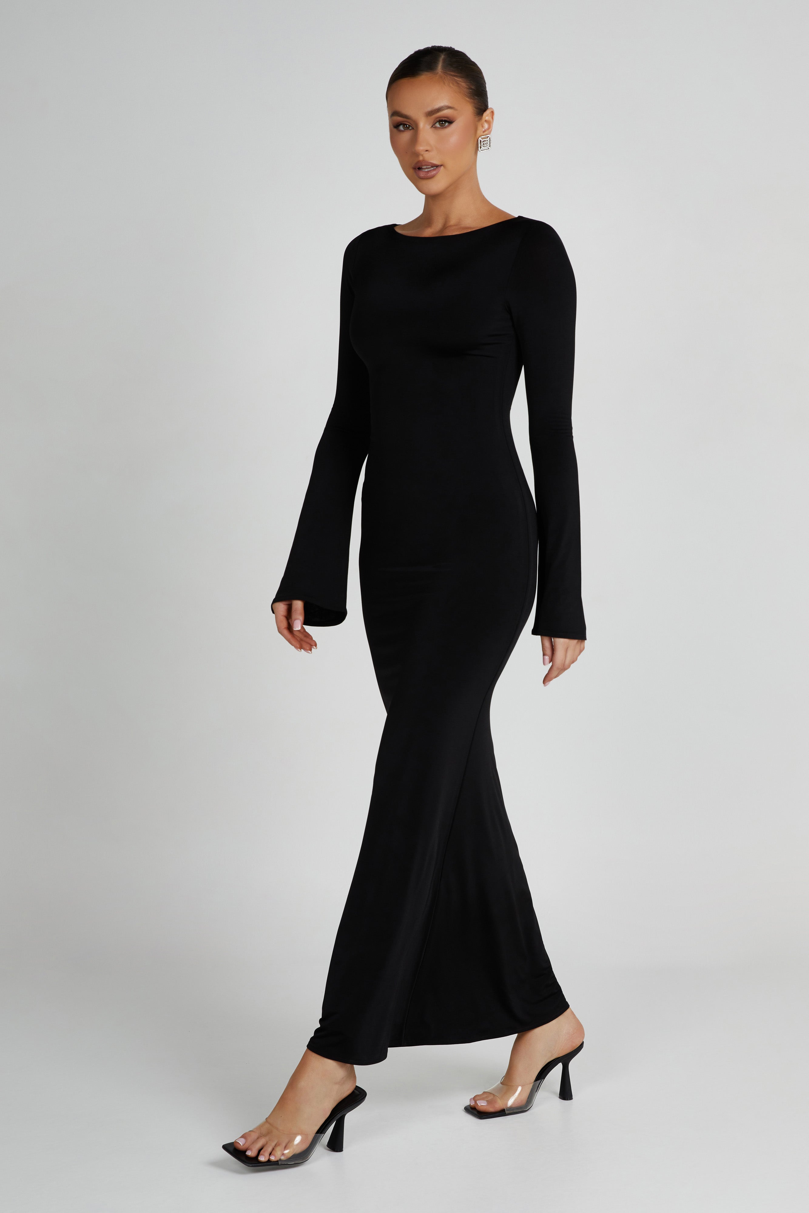 Tarna Slinky Fishtail Maxi Dress - Black、mySite、solidvoid