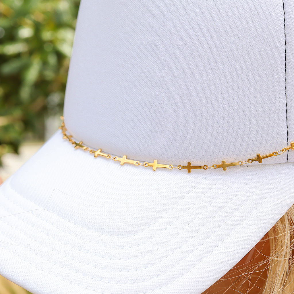 18K Gold PVD Stainless Steel Cross Trucker Hat Chain / CHN0043、mySite、dreamappss