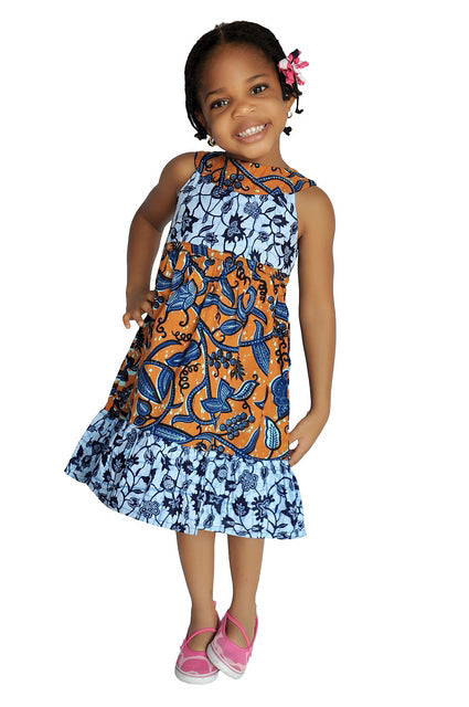 Blue and Brown African Print Dress For Girls-DPC484、mySite、solidvoid