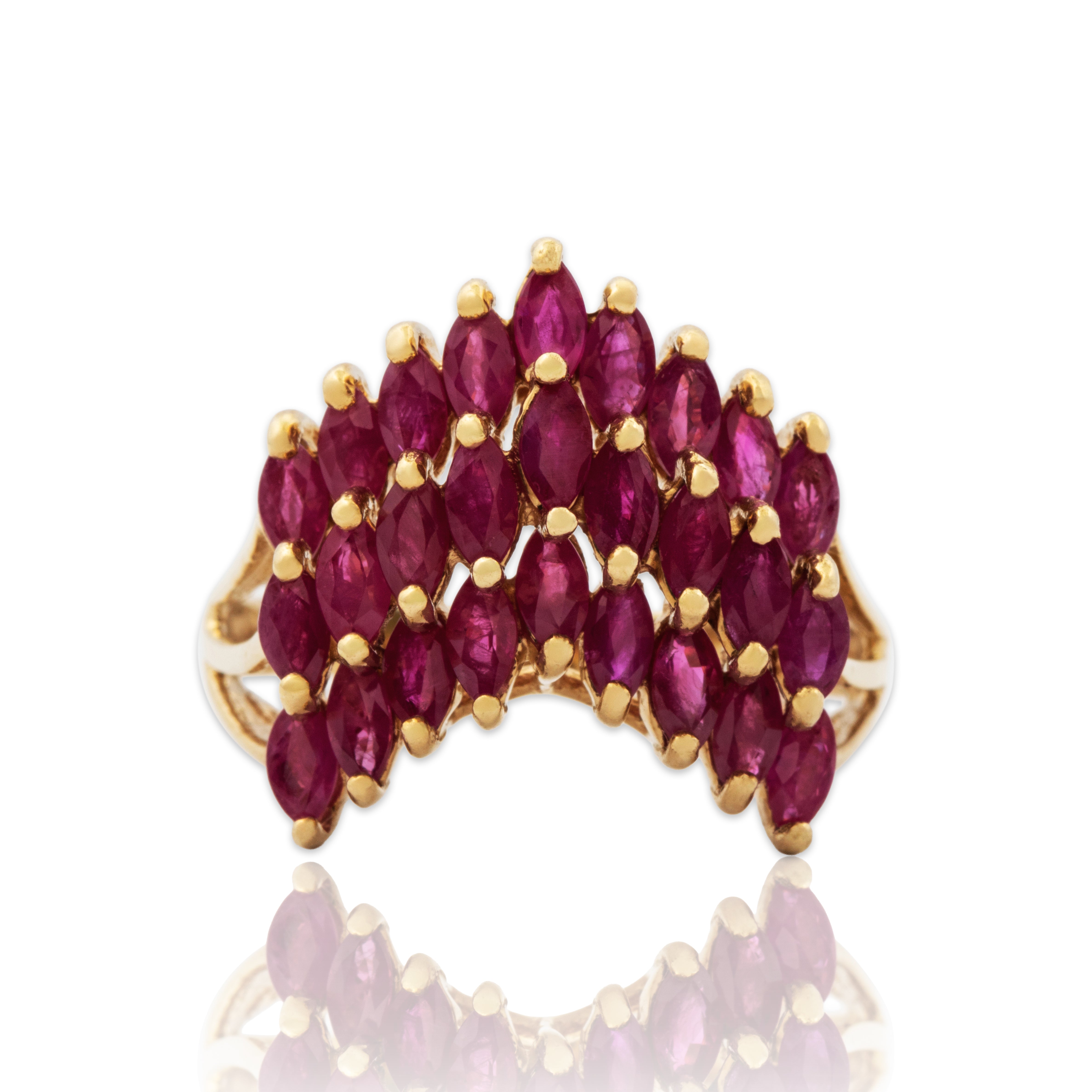 Vintage 10k Yellow Gold 3cttw Ruby Chic Chevron Cluster Ring 8.00、mySite、hinf8tx79