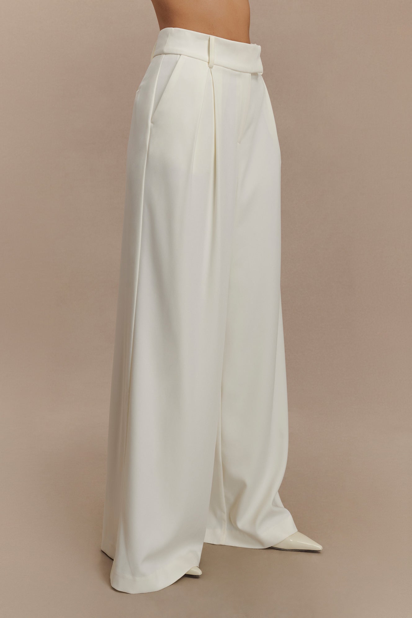 Jacqueline Pleated Wide Leg Pants - Ivory、mySite、solidvoid