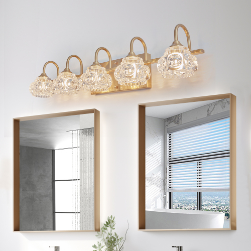 23" Retro 4-Light Bathroom Vanity Light Fixture - Black Finish with Crystal Glass Shades, Wall Mounted Lighting for Bathroom, Powder Room, and Vanity Mirror (No Bulbs)、、eastwooduniform