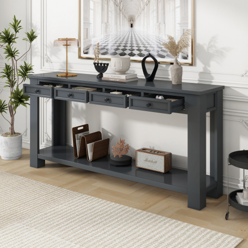 TREXM Console Table/Sofa Table with Storage Drawers and Bottom Shelf for Entryway Hallway(Espresso)、、casual