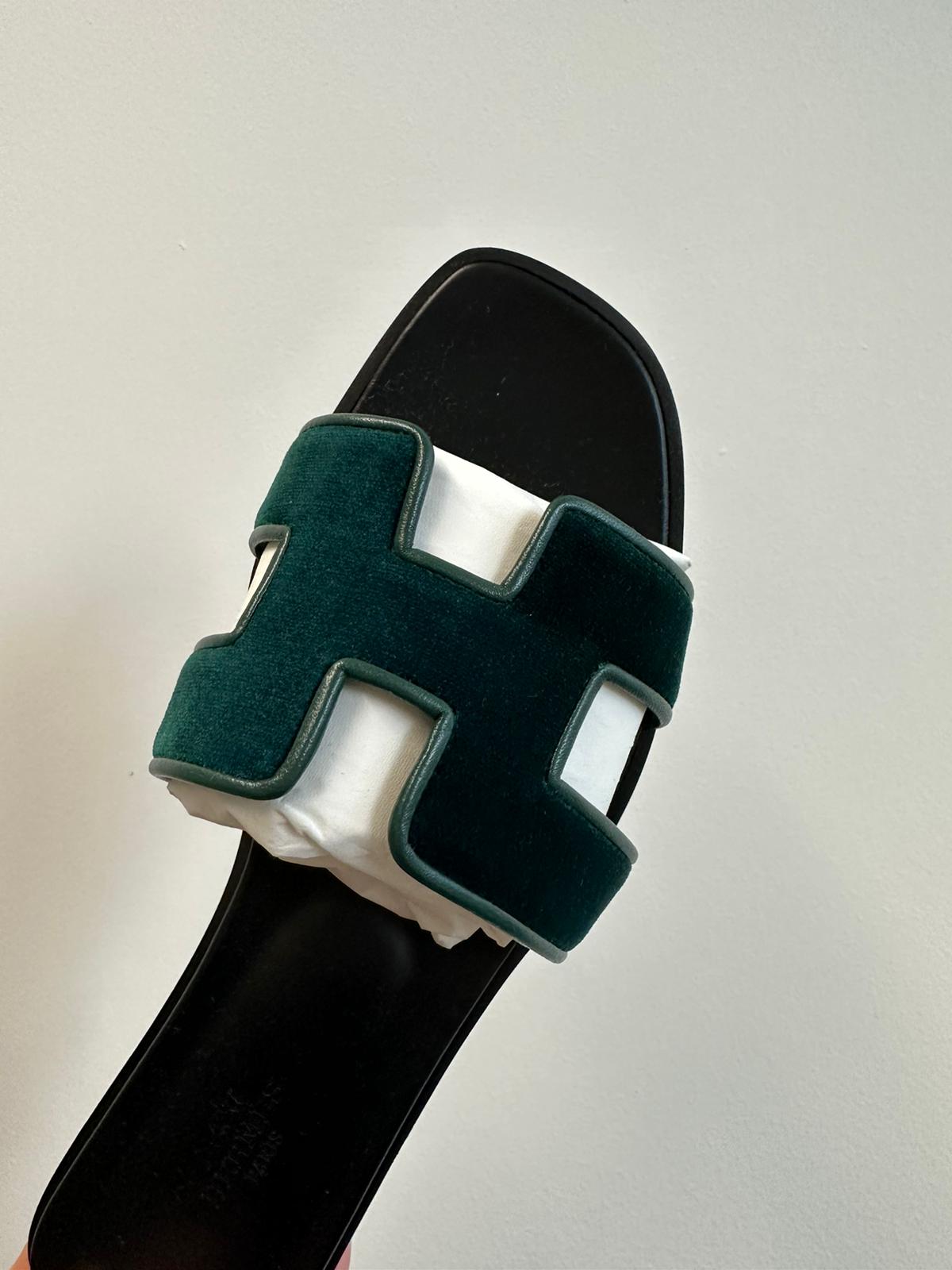 Hermès Oran Sandals Velvet (Vert Foncé)、mySite、garminoutage.com