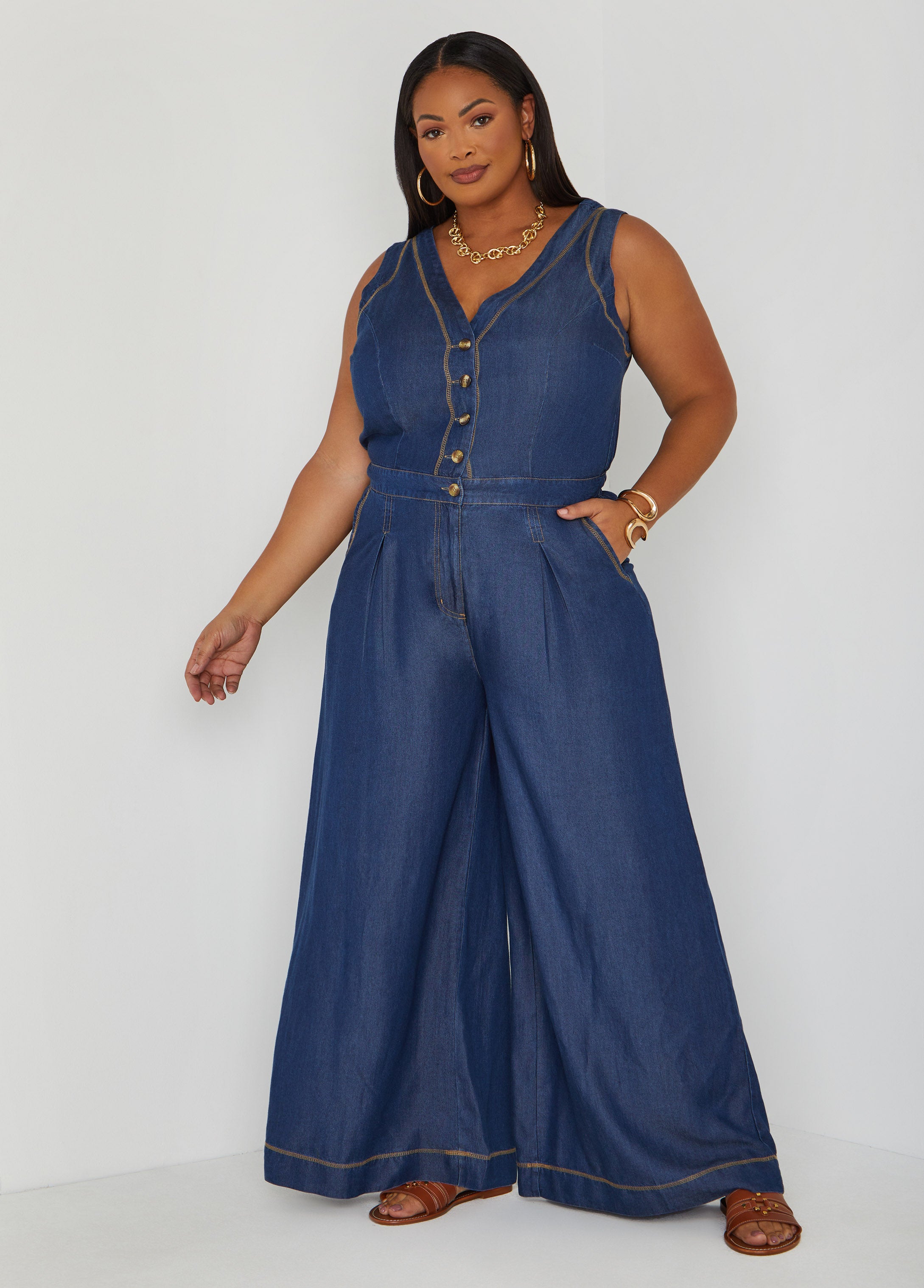 Wide Leg Chambray Jumpsuit、mySite、bengalsvssteelers
