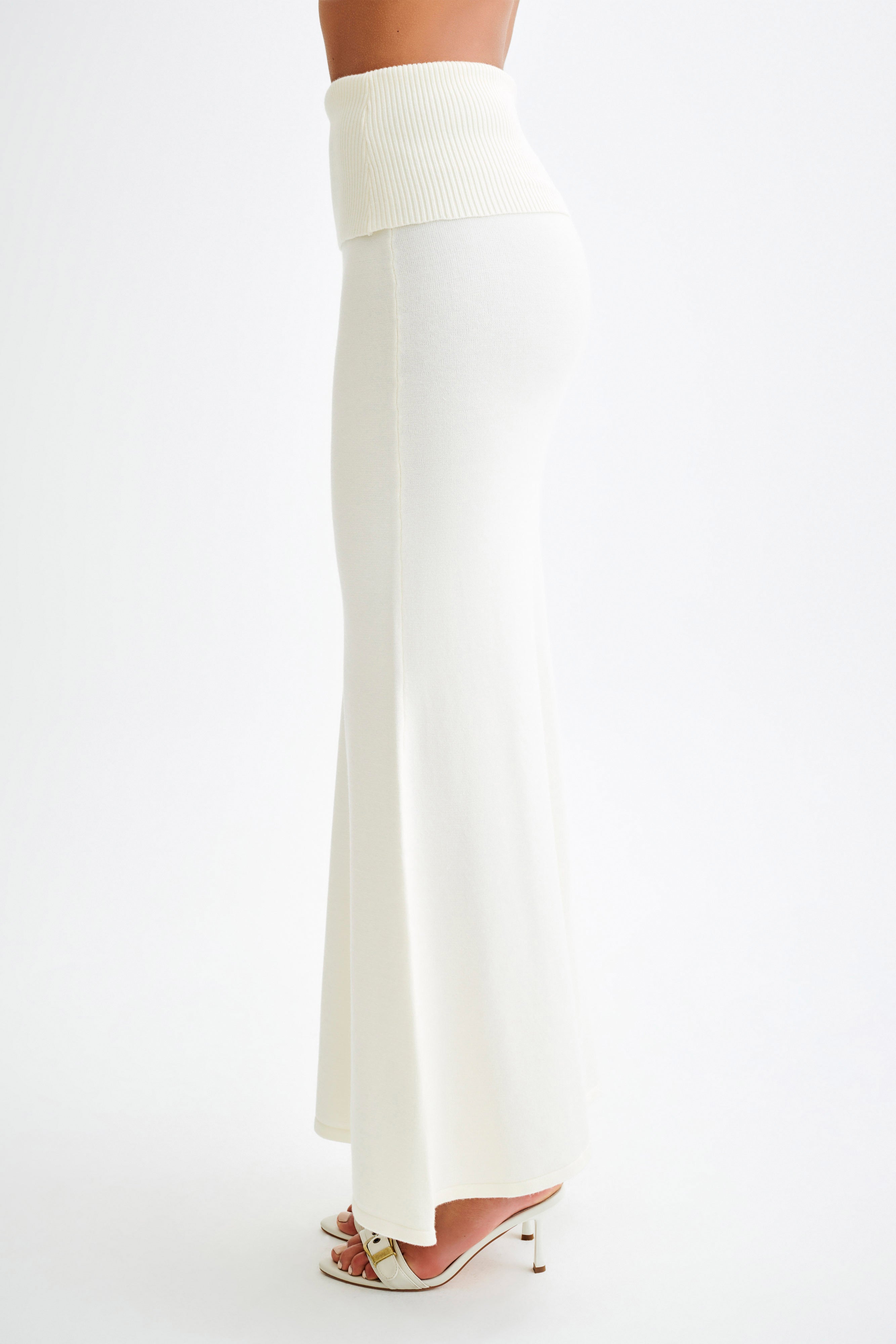 Karlie Knit Maxi Skirt With Ribbed Waist - Ivory、mySite、solidvoid