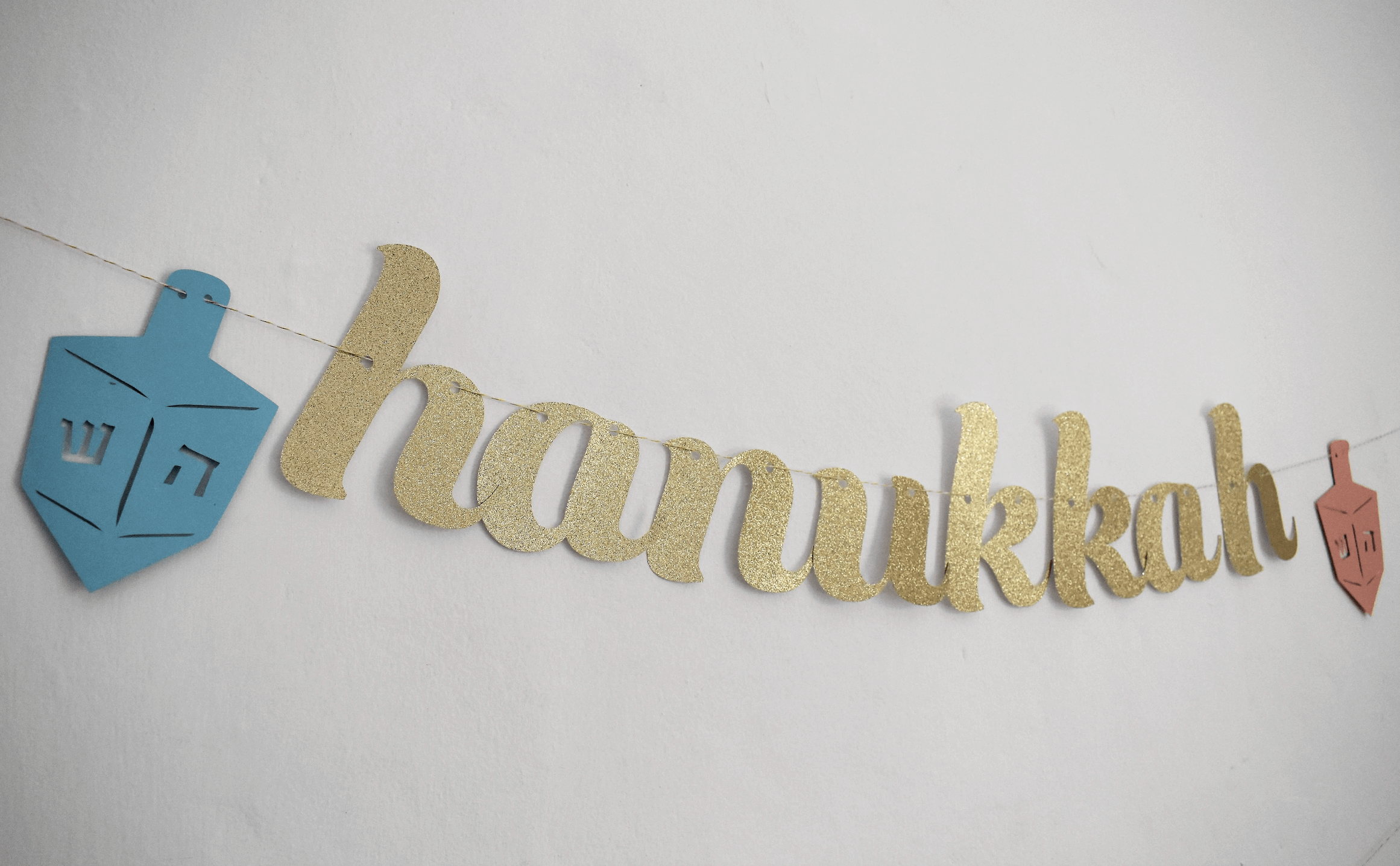 Gold Glitter Hanukkah Banner with Side Dreidels、mySite、topwebapps