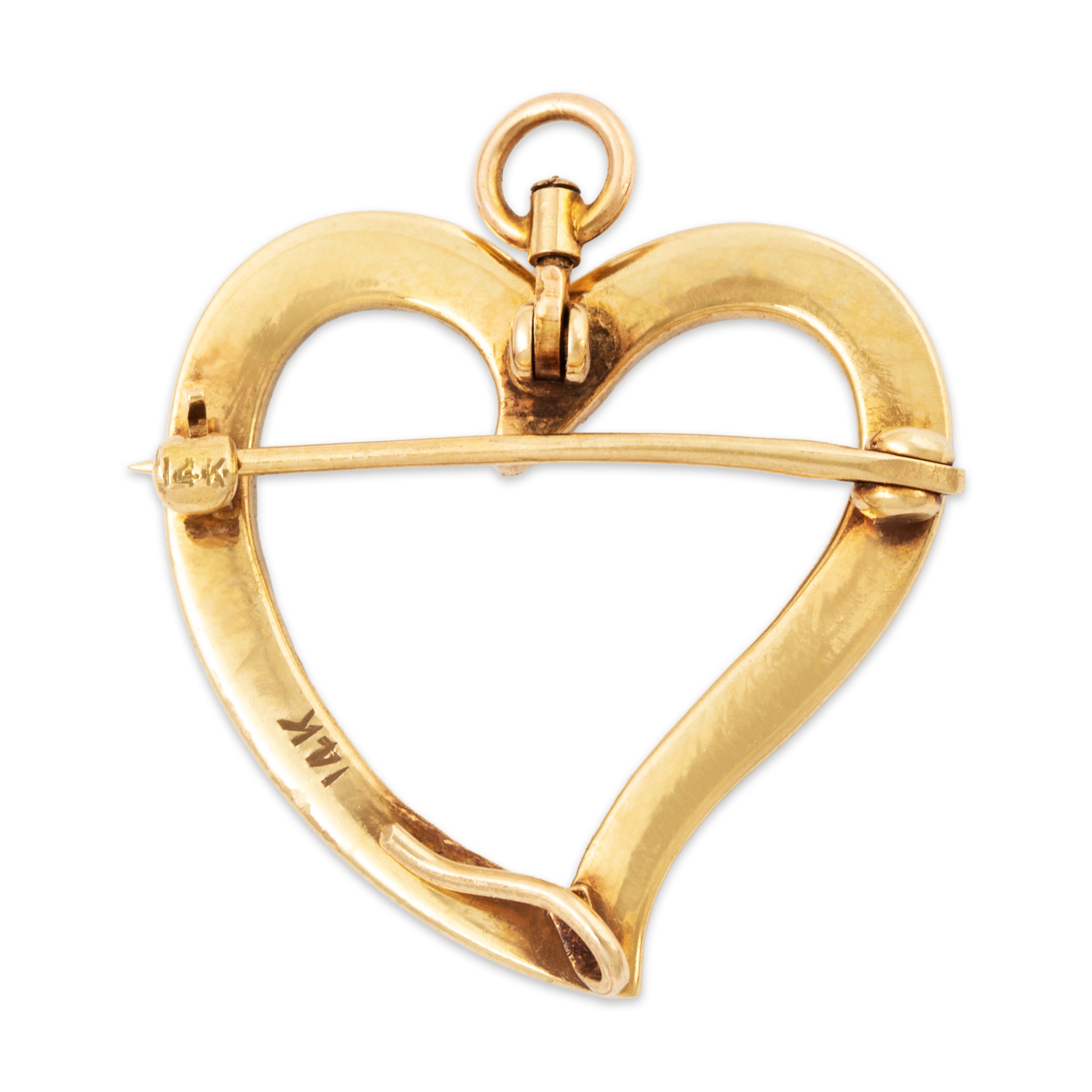Antique Edwardian 14k Yellow Gold Pearl Wonderful Heart Pin / Pendant、mySite、hinf8tx79