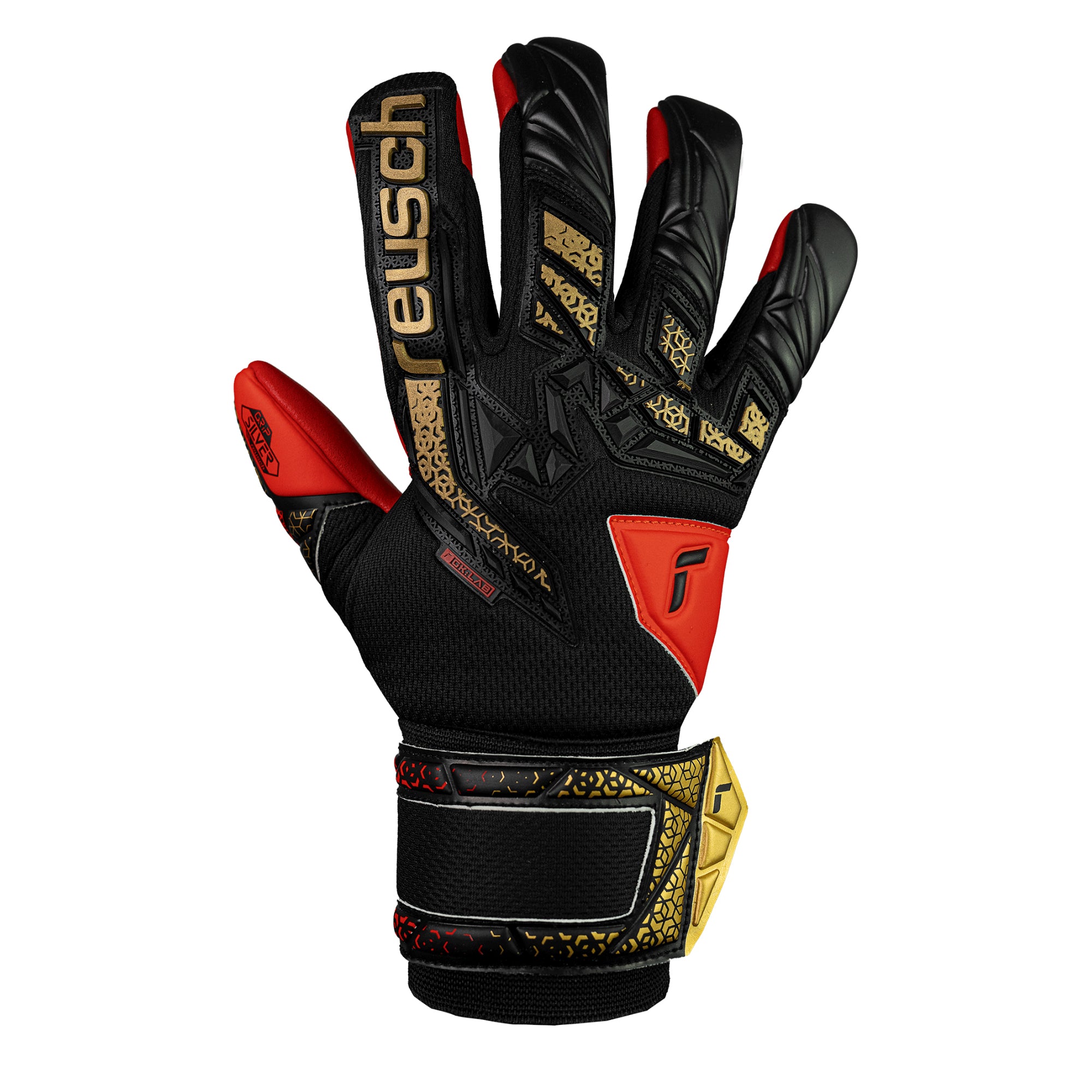 Reusch Men's Attrakt Silver Goalkeeper Gloves Black/Gold/Red、mySite、noshort