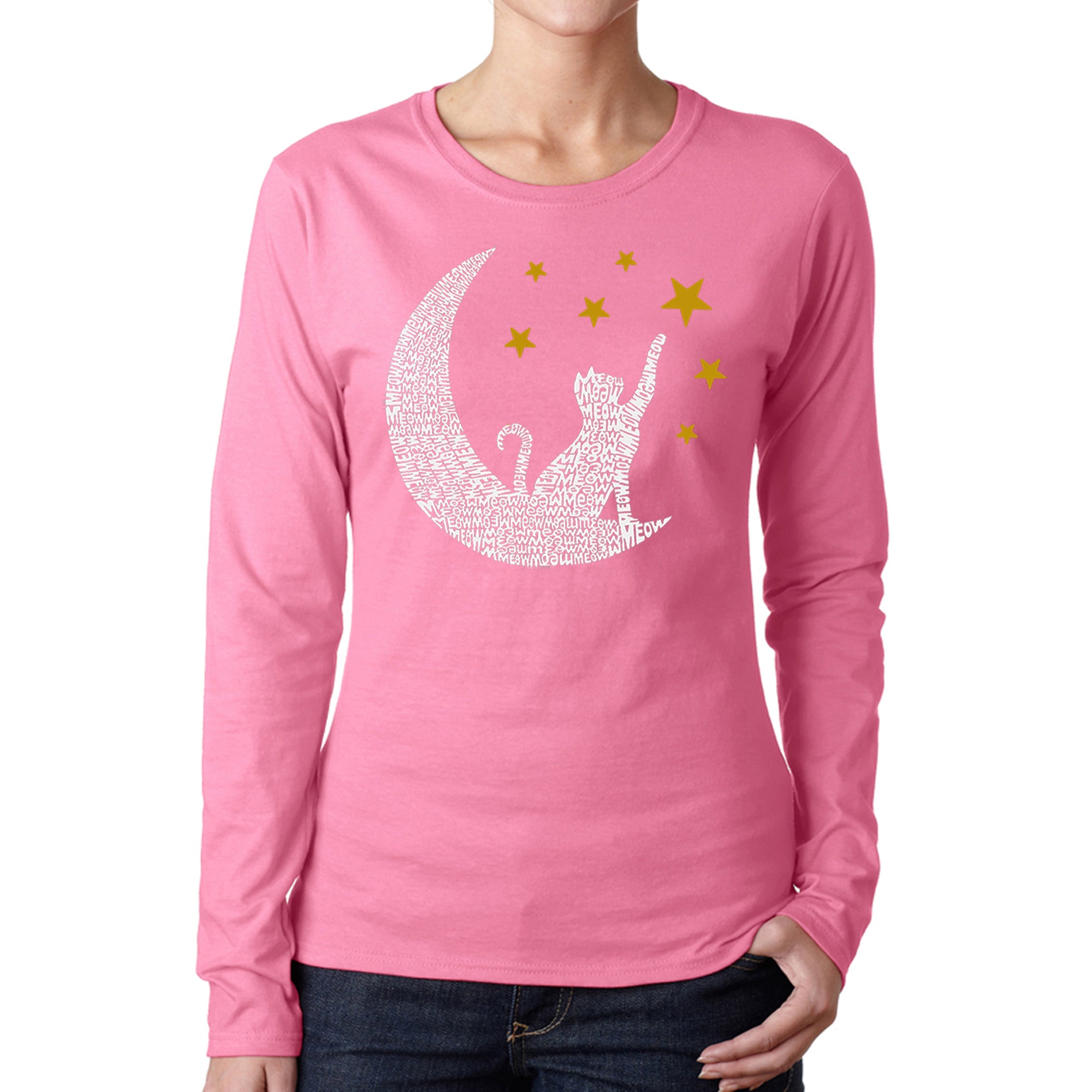 Cat Moon - Women's Word Art Long Sleeve T-Shirt、mySite、camillekostekn