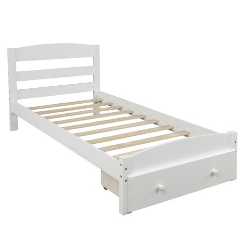 Platform Twin Bed Frame with Storage Drawer and Wood Slat Support No Box Spring Needed, Espresso、、casual