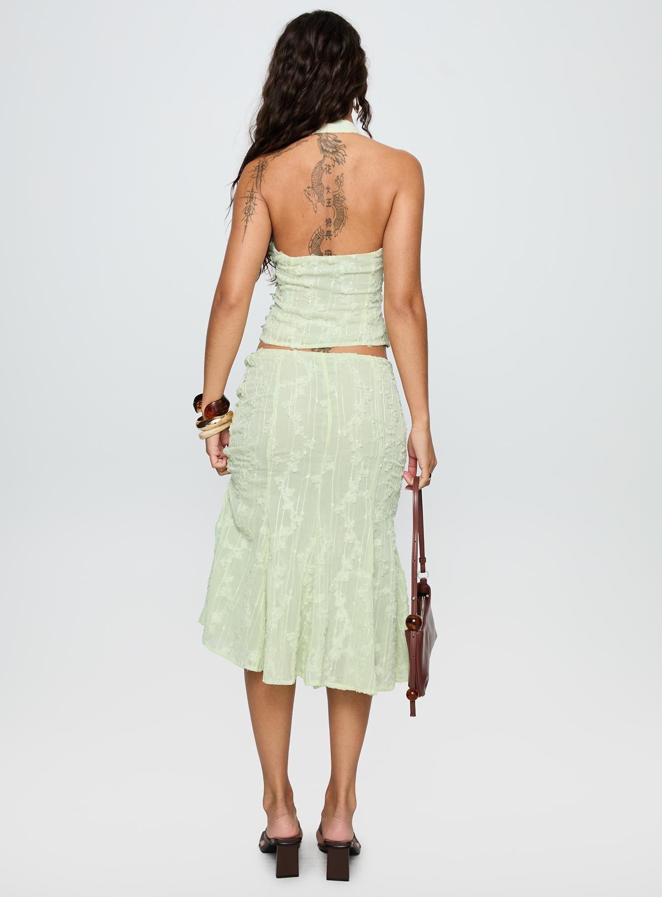 Aspyn Embroidered Midi Skirt Sage Green、mySite、solidvoid