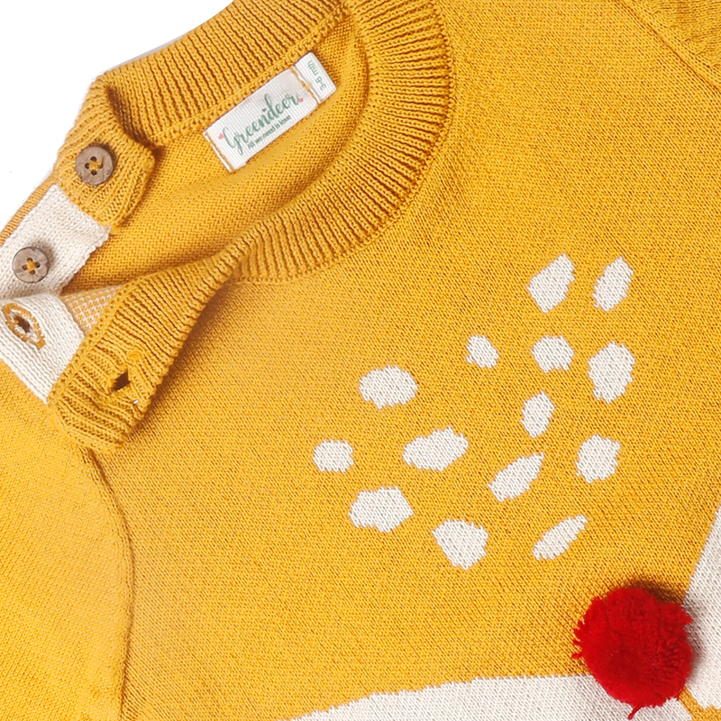 Cotton Sweater For Kids | Cuddly Fox Printed | Mustard Yellow、mySite、camillekostekn