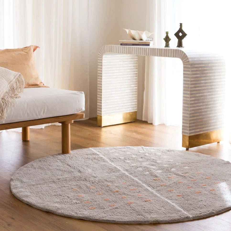 Grid Grey Washable Cotton Round Area Rug、mySite、gigharbornorthrealestate