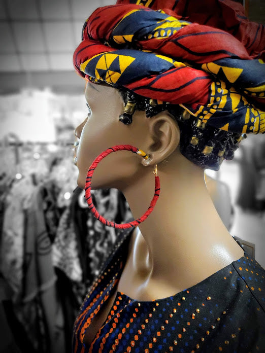 Red and Golden Yellow African Print Hoop Earrings-DPPB2687JL、mySite、solidvoid