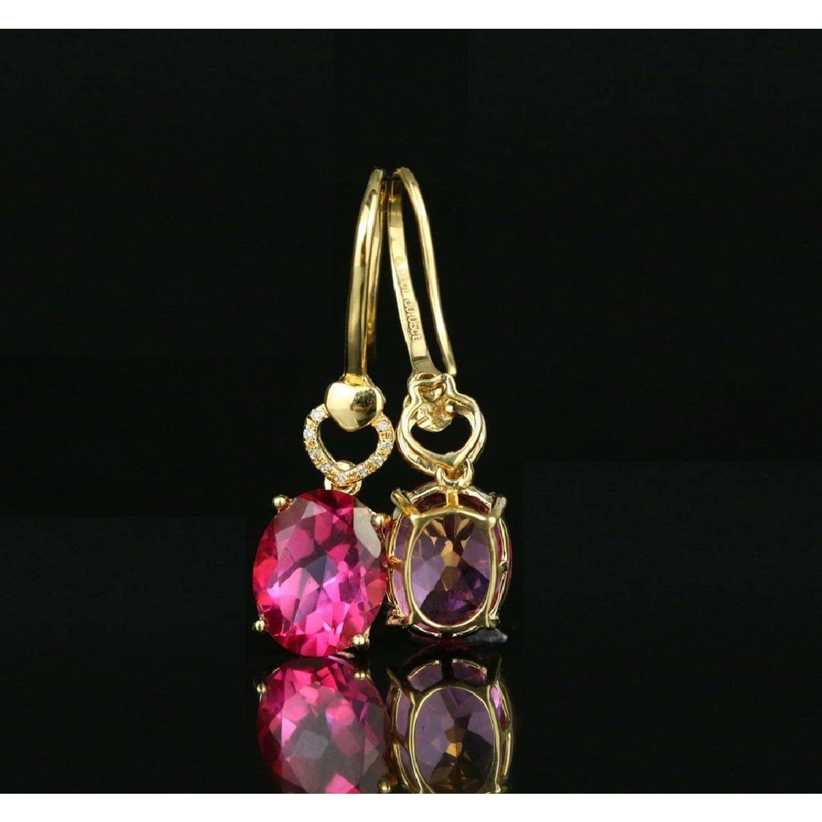 Spectacular 18K Gold Pink Tourmaline and Diamond Earrings, 5.36 ctw、mySite、g9winljtr