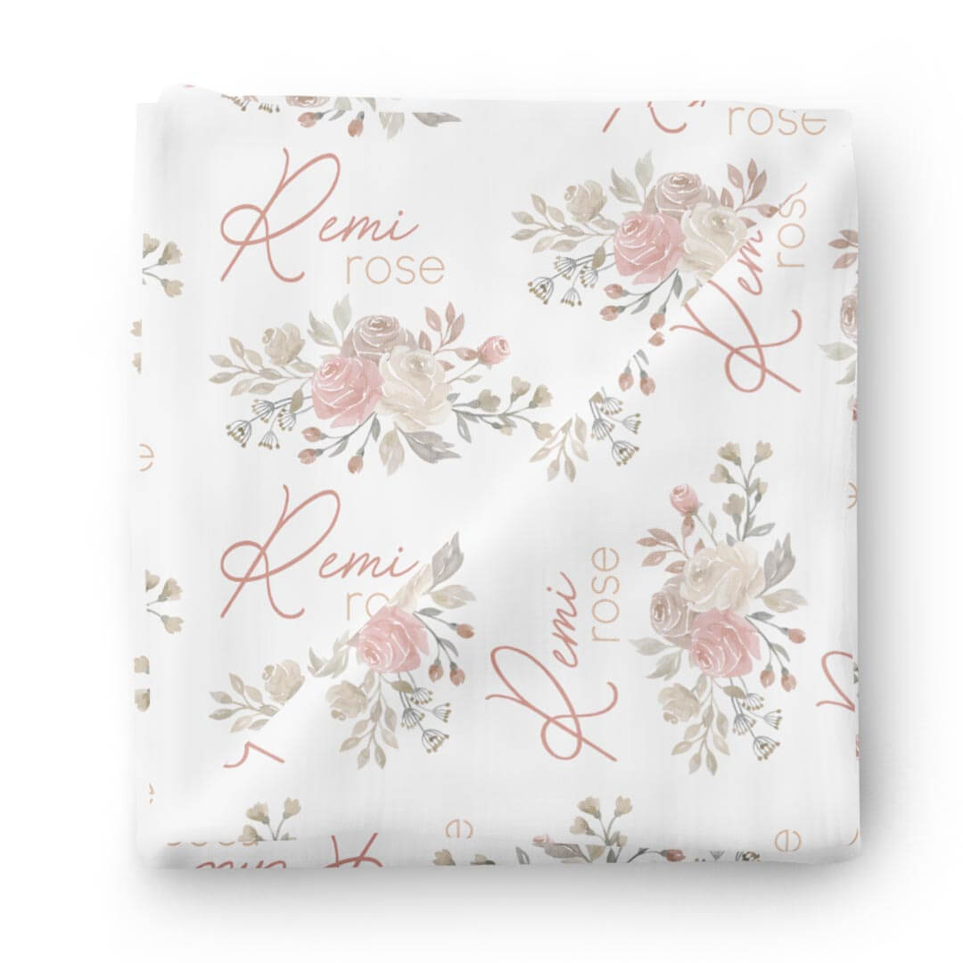  Remi's Rose Vines Personalized Baby Name Swaddle Blanket、mySite、layawaytickets