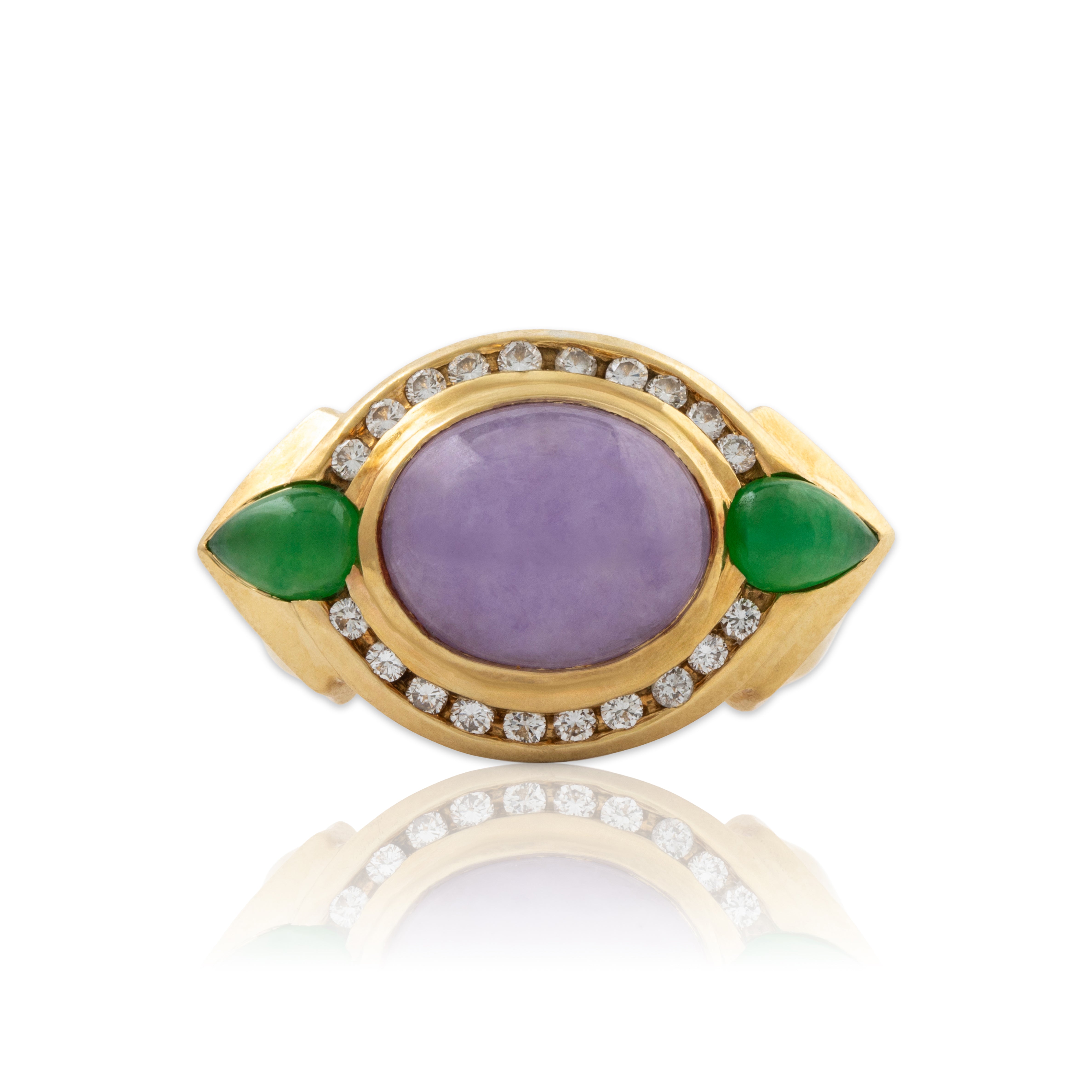 Vintage Heavy 18k Yellow Gold 4.52ct Lavender & Green Jade .32cttw Diamond Ring、mySite、hinf8tx79
