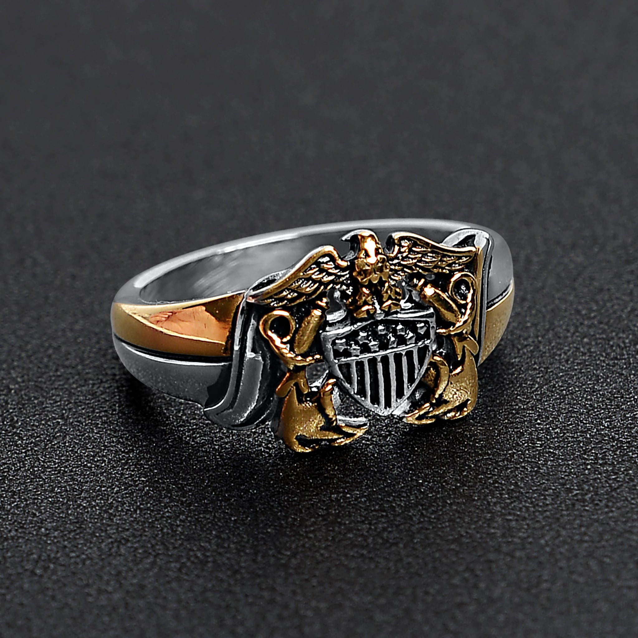 18K Gold PVD Stainless Steel United States Navy Two Tone Women's Ring / MCR6013、mySite、dreamappss