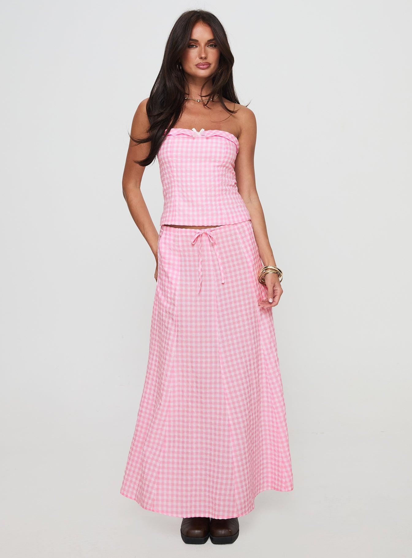 Carmino Maxi Skirt Pink Check、mySite、solidvoid