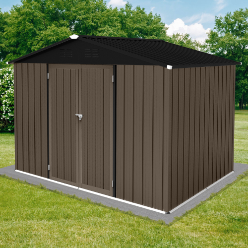 Metal garden sheds 8ft×6ft outdoor storage sheds Brown + Black、、eastwooduniform