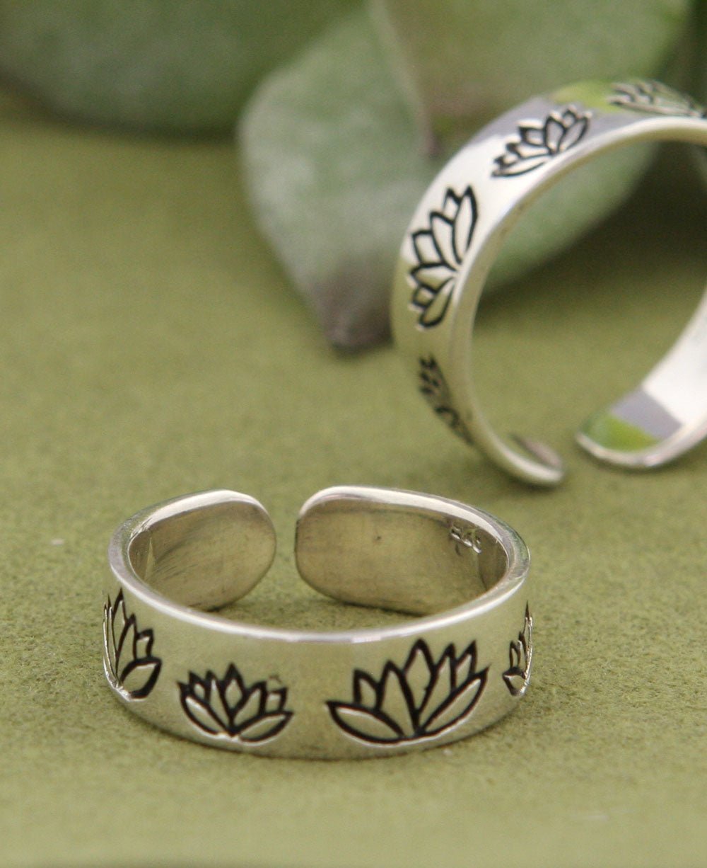 Sterling Silver Engraved Lotus Ring, Adjustable by Buddha Groove、mySite、topwebapps