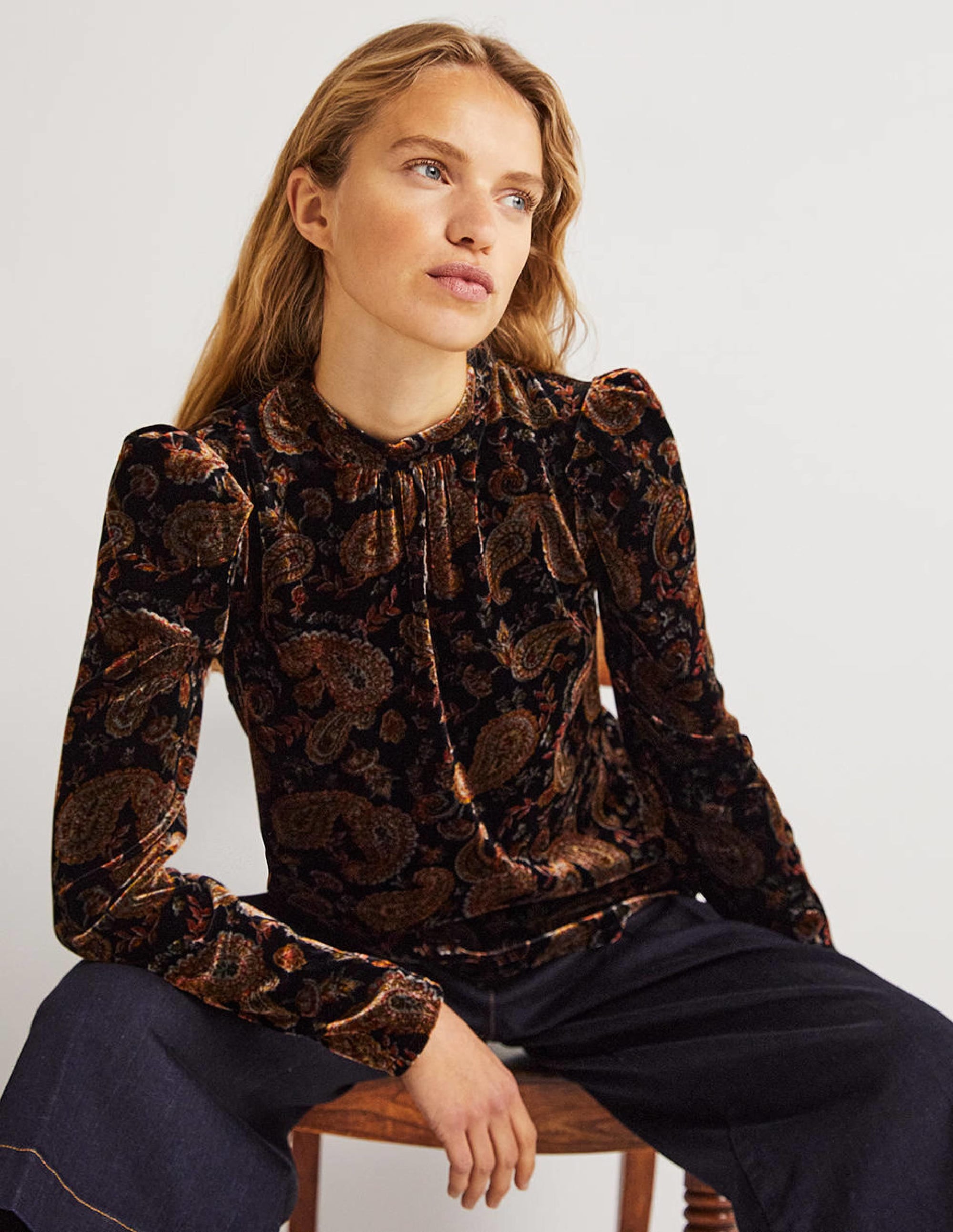  Black Paisley Mutton Sleeve Velvet Top-Black, Paisley Passion、mySite、ashleygrahame